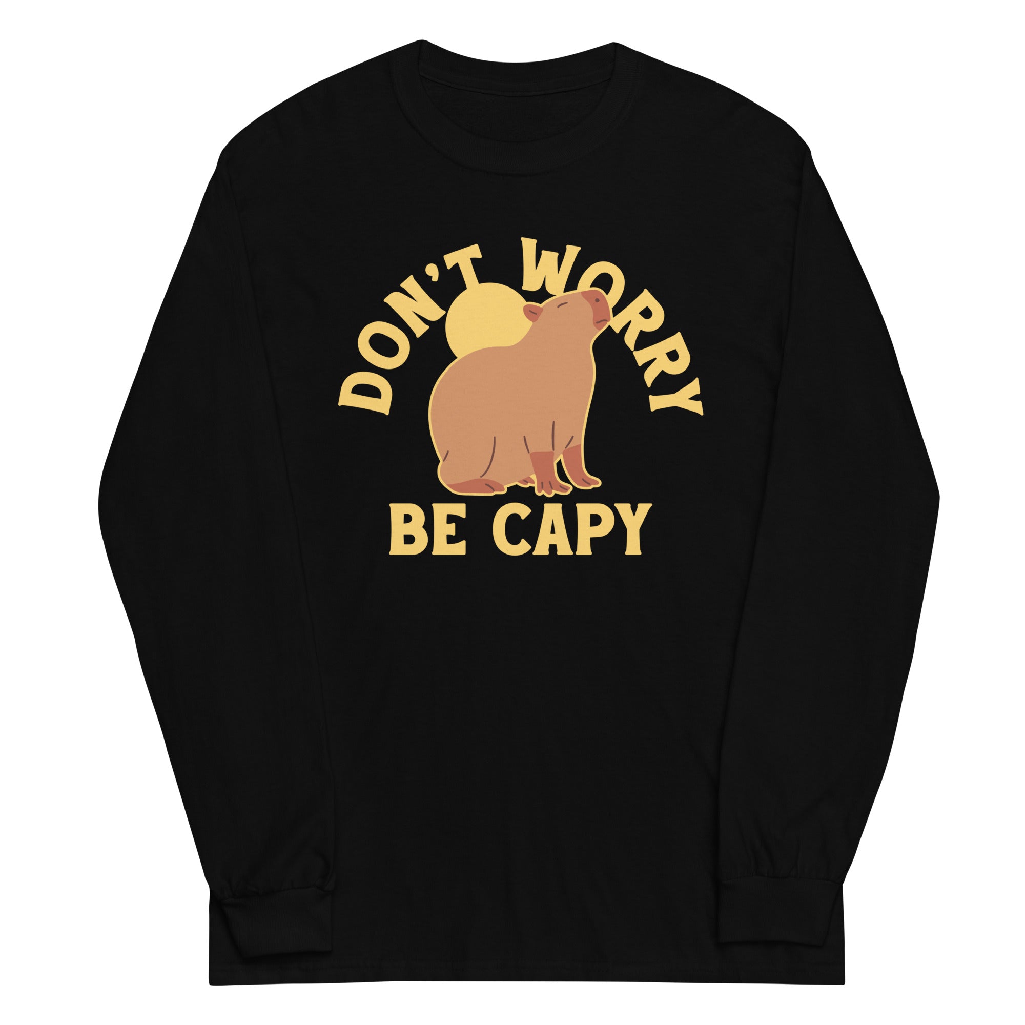 Don't Worry Be Capy Unisex Long Sleeve Tee Hoodie, Sweatshirt | PureTeeCo.com (Image 2)