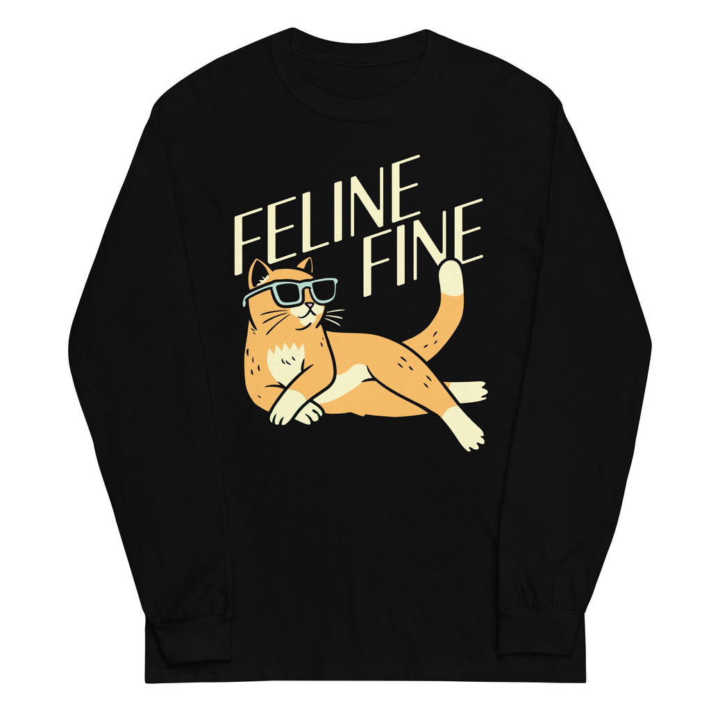 Feline Fine Unisex Long Sleeve Tee Hoodie, Sweatshirt | PureTeeCo.com (Image 2)