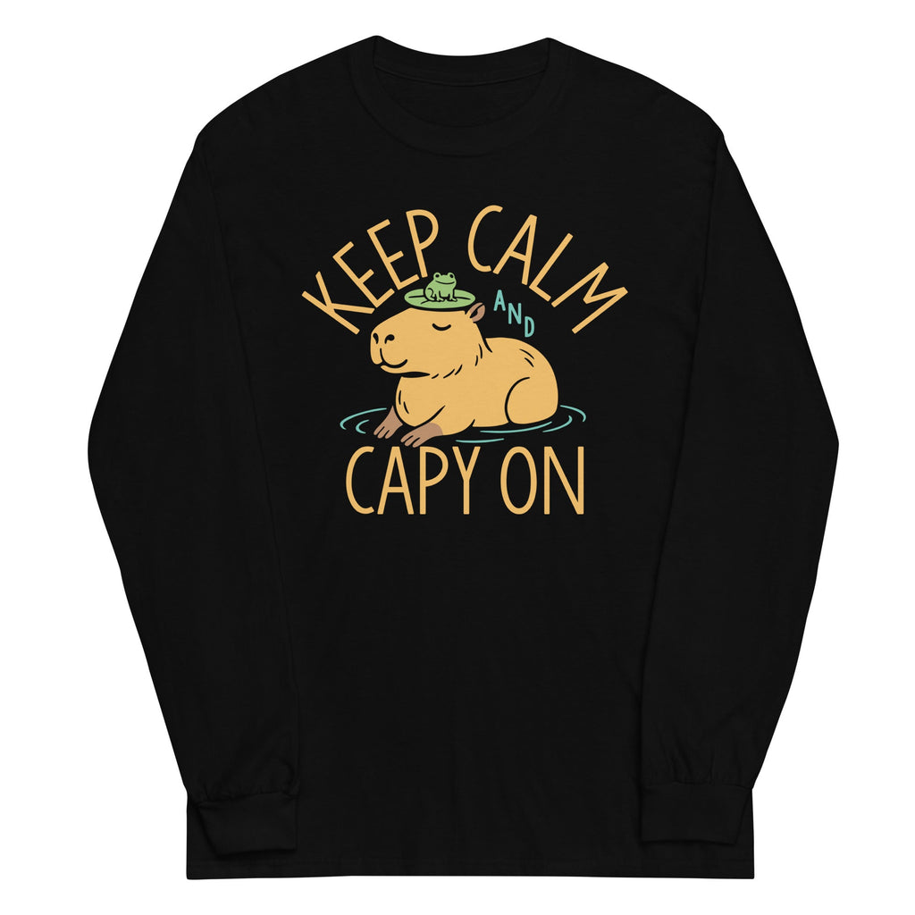 Keep Calm And Capy On Unisex Long Sleeve Tee Hoodie, Sweatshirt | PureTeeCo.com (Image 2)