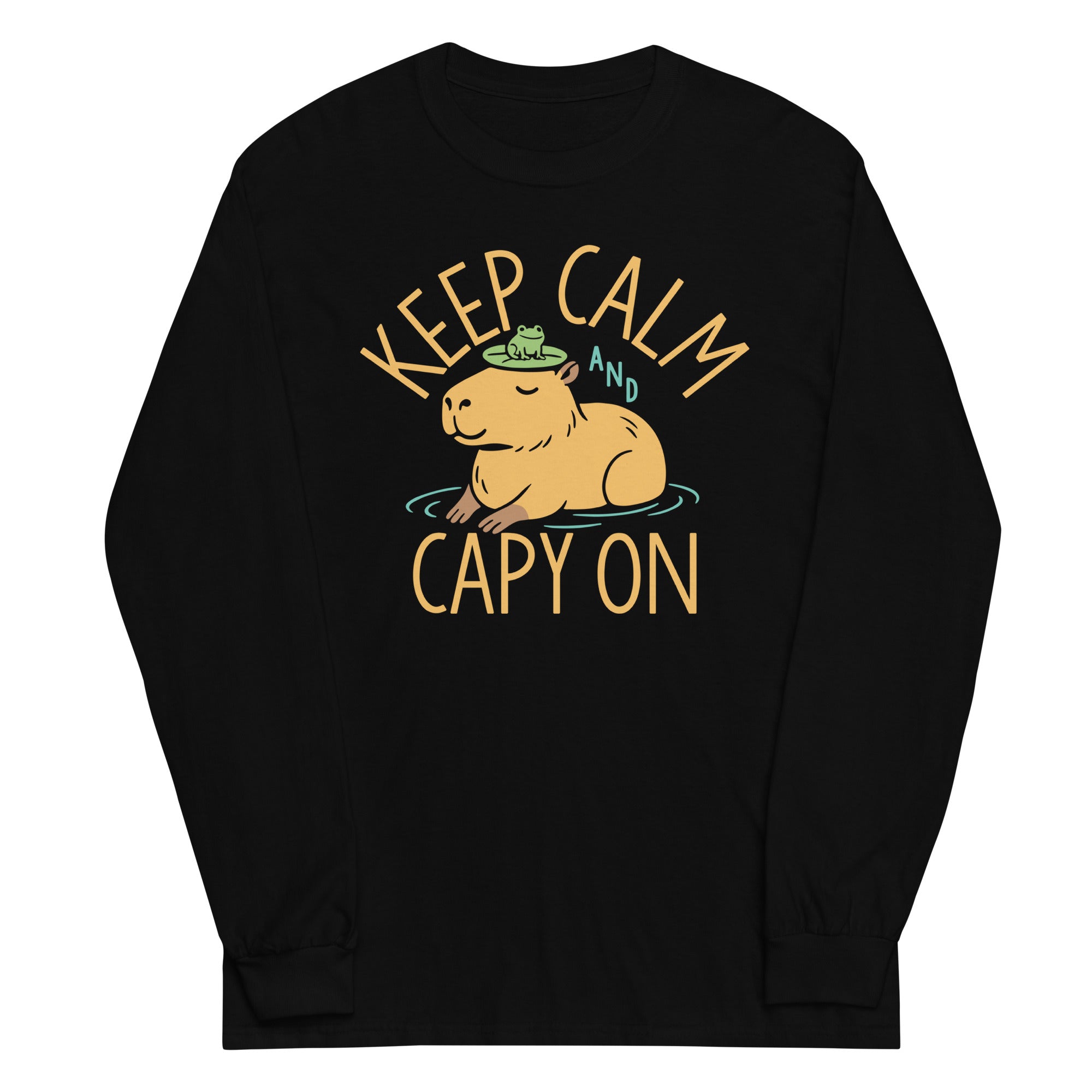 Keep Calm And Capy On Unisex Long Sleeve Tee Hoodie, Sweatshirt | PureTeeCo.com (Image 2)