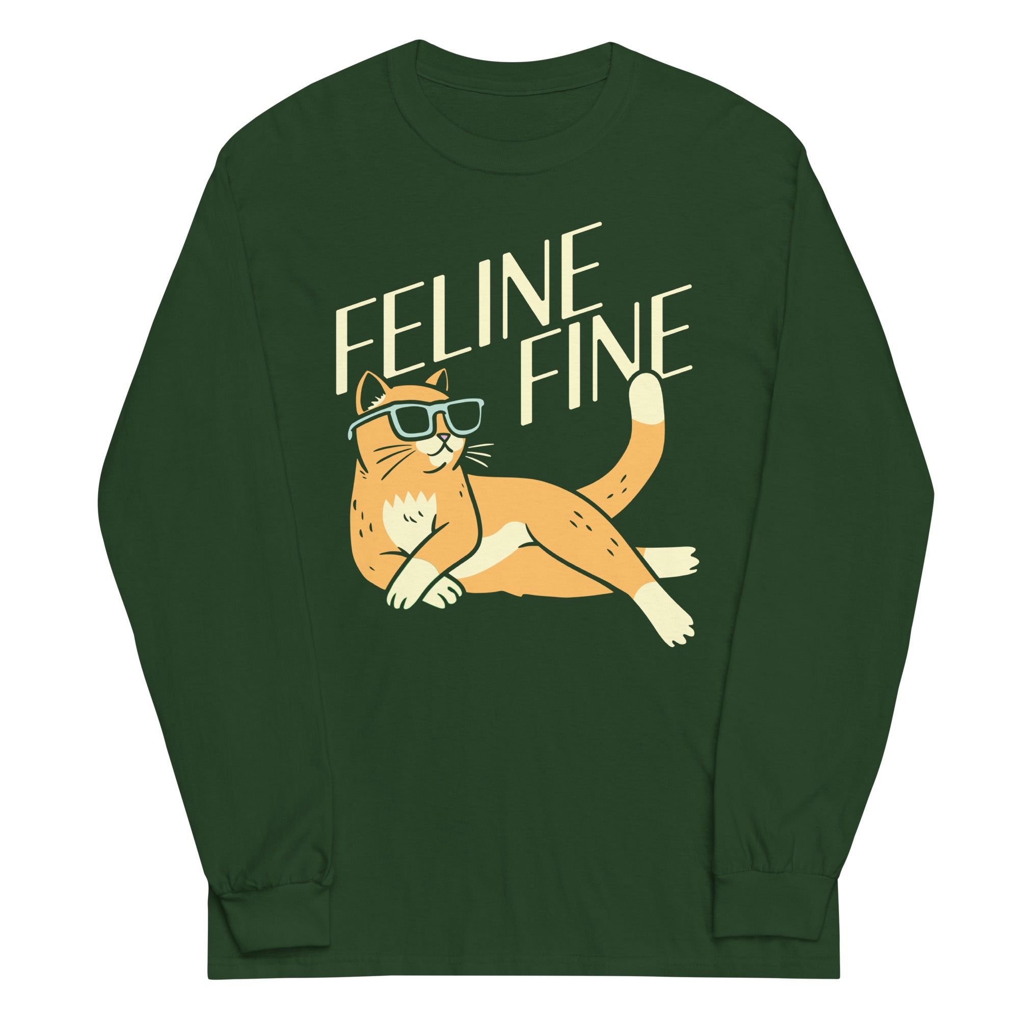 Feline Fine Unisex Long Sleeve Tee Hoodie, Sweatshirt | PureTeeCo.com (Image 4)