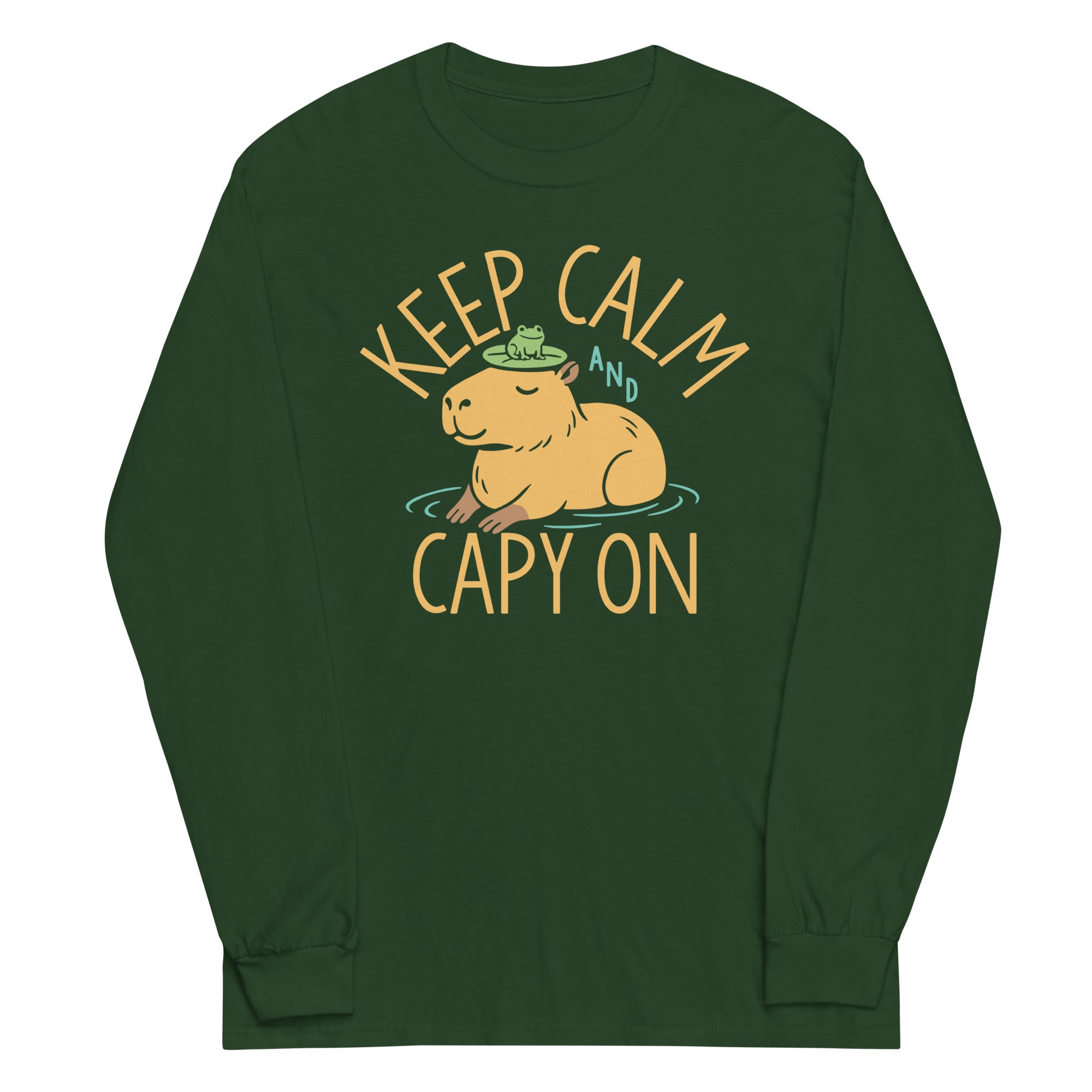 Keep Calm And Capy On Unisex Long Sleeve Tee Hoodie, Sweatshirt | PureTeeCo.com (Image 4)