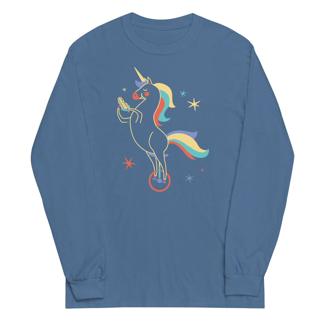 Unicycling Unicorn With Corn Unisex Long Sleeve Tee Hoodie, Sweatshirt | PureTeeCo.com (Image 4)