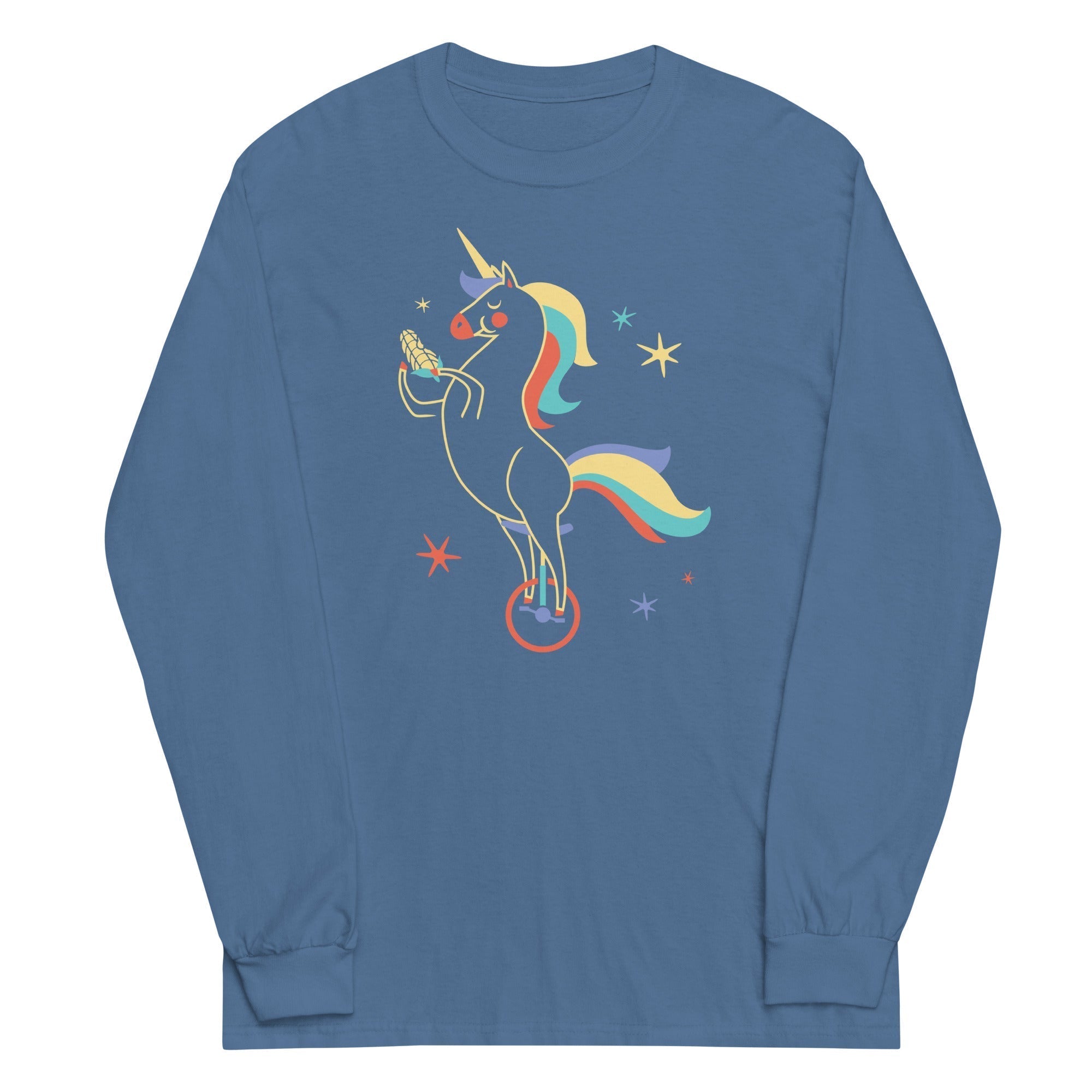 Unicycling Unicorn With Corn Unisex Long Sleeve Tee Hoodie, Sweatshirt | PureTeeCo.com (Image 4)