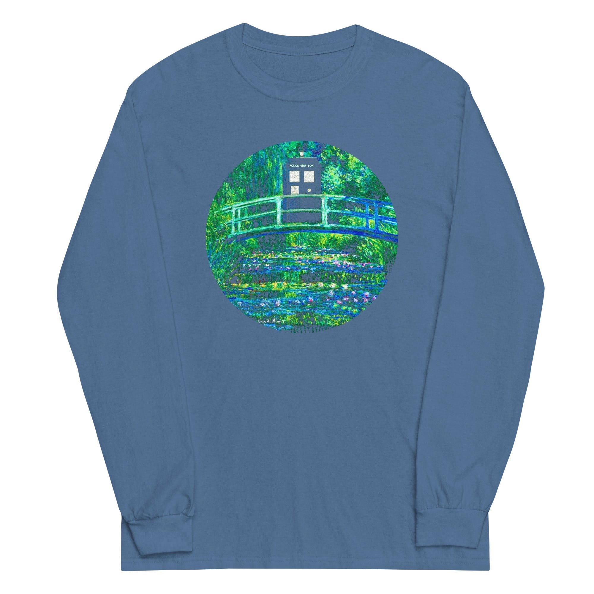 Water Lilies Police Box Unisex Long Sleeve Tee Hoodie, Sweatshirt | PureTeeCo.com (Image 4)