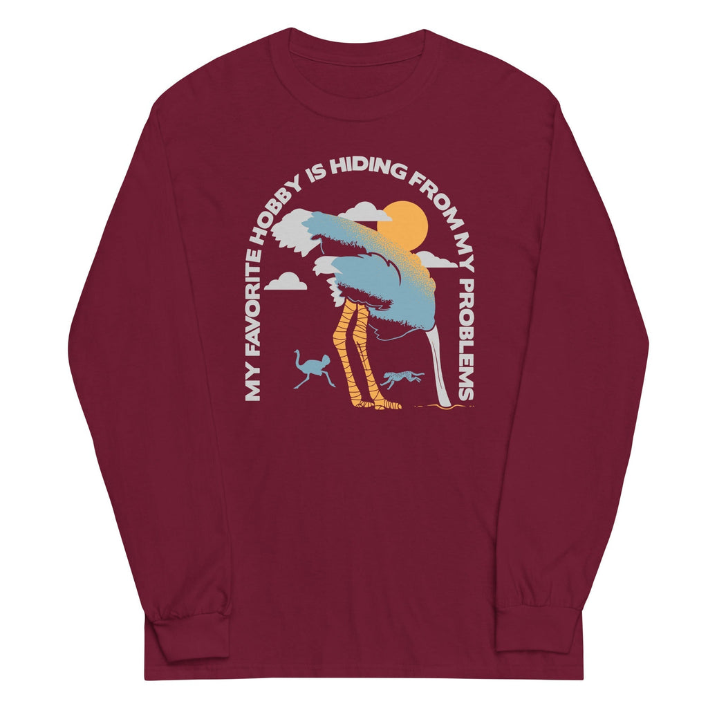 My Favorite Hobby Is Hiding From My Problems Unisex Long Sleeve Tee Hoodie, Sweatshirt | PureTeeCo.com (Image 3)