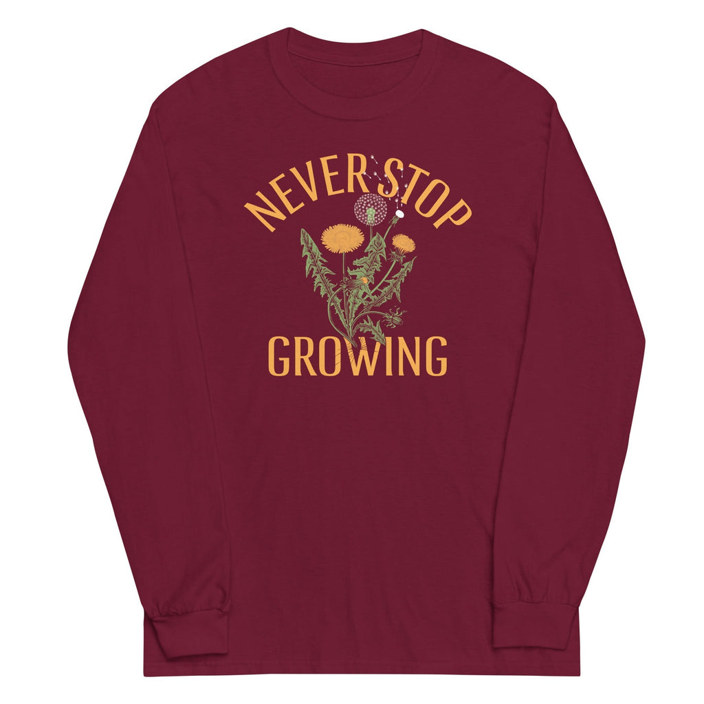 Never Stop Growing Unisex Long Sleeve Tee Hoodie, Sweatshirt | PureTeeCo.com (Image 5)