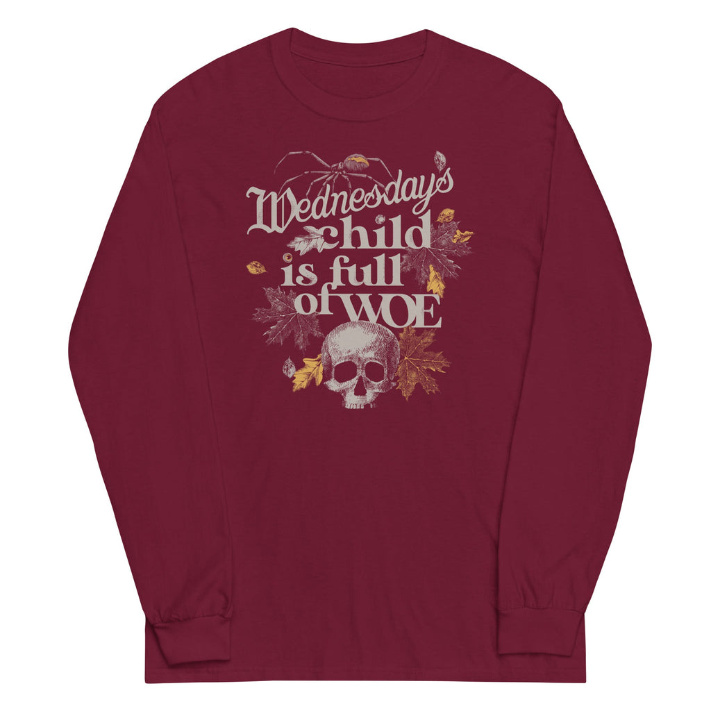 Wednesday's Child Is Full Of Woe Unisex Long Sleeve Tee Hoodie, Sweatshirt | PureTeeCo.com (Image 3)