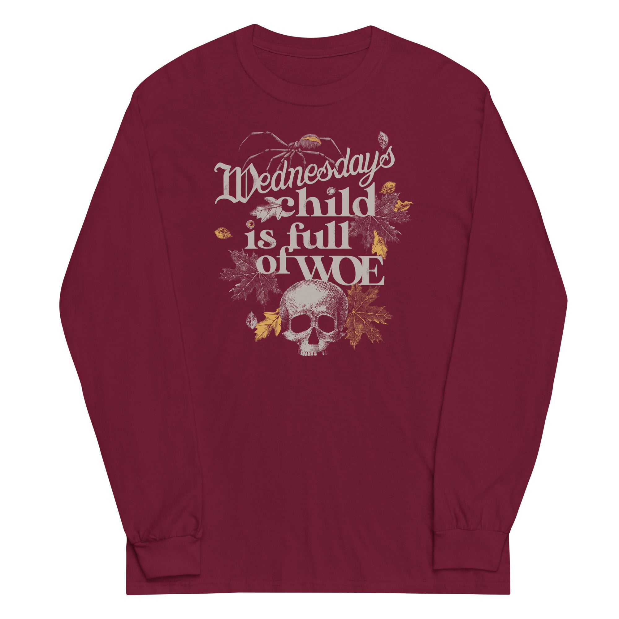 Wednesday's Child Is Full Of Woe Unisex Long Sleeve Tee Hoodie, Sweatshirt | PureTeeCo.com (Image 3)