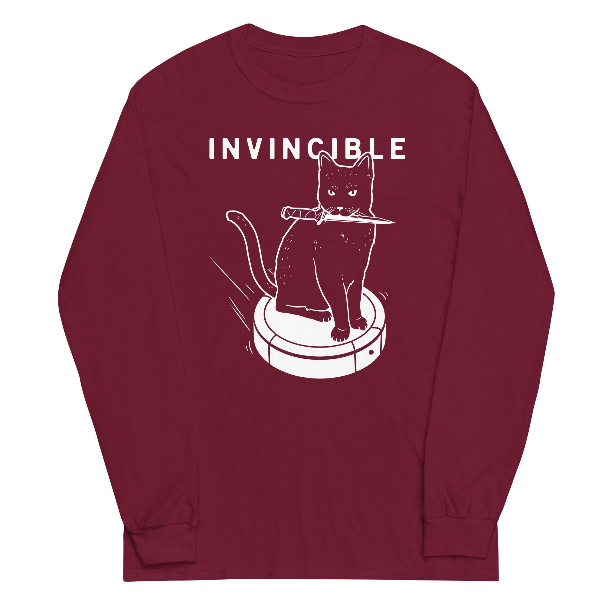 Invincible Cat Unisex Long Sleeve Tee Hoodie, Sweatshirt | PureTeeCo.com (Image 4)