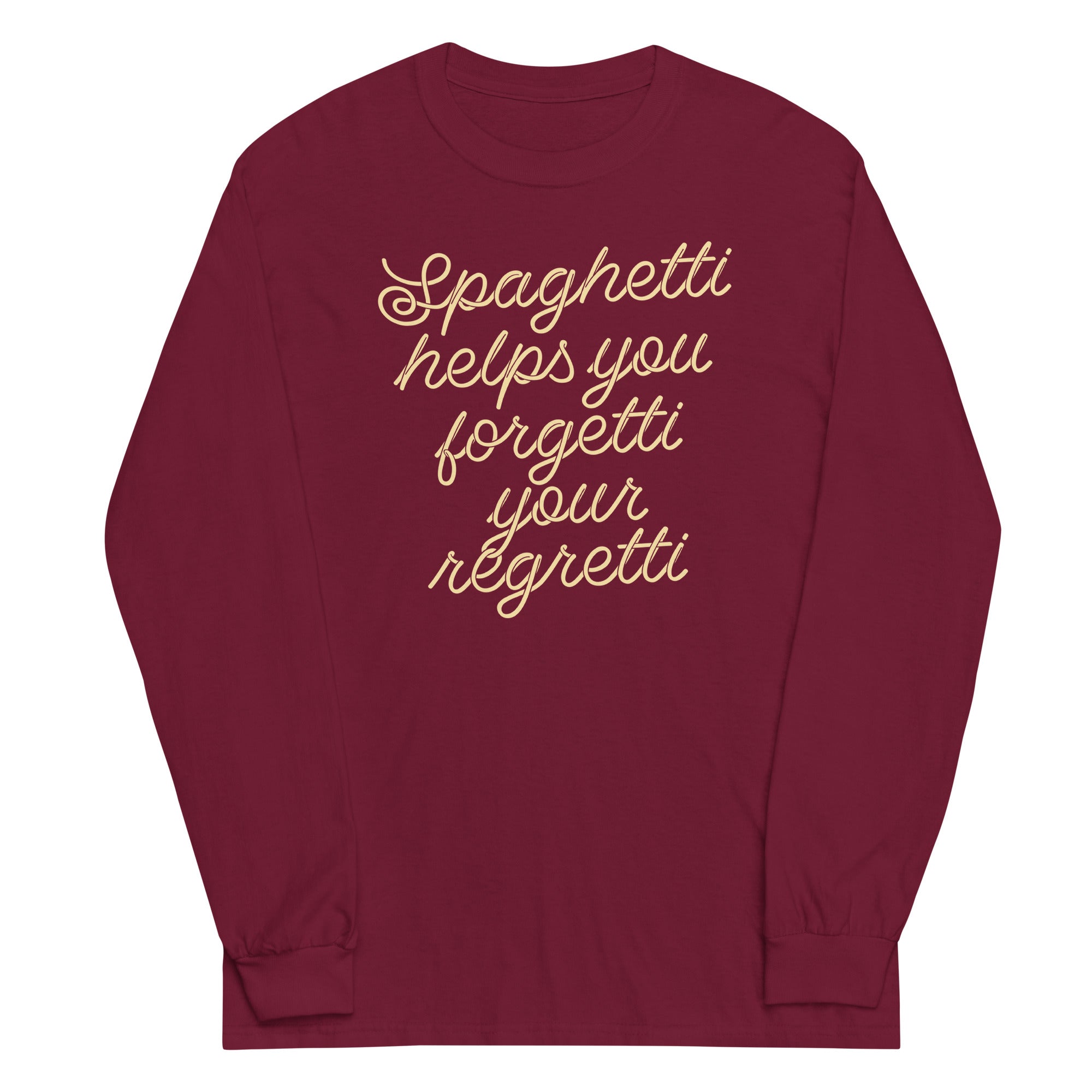Spaghetti Helps You Forgetti Your Regretti Unisex Long Sleeve Tee Hoodie, Sweatshirt | PureTeeCo.com (Image 3)