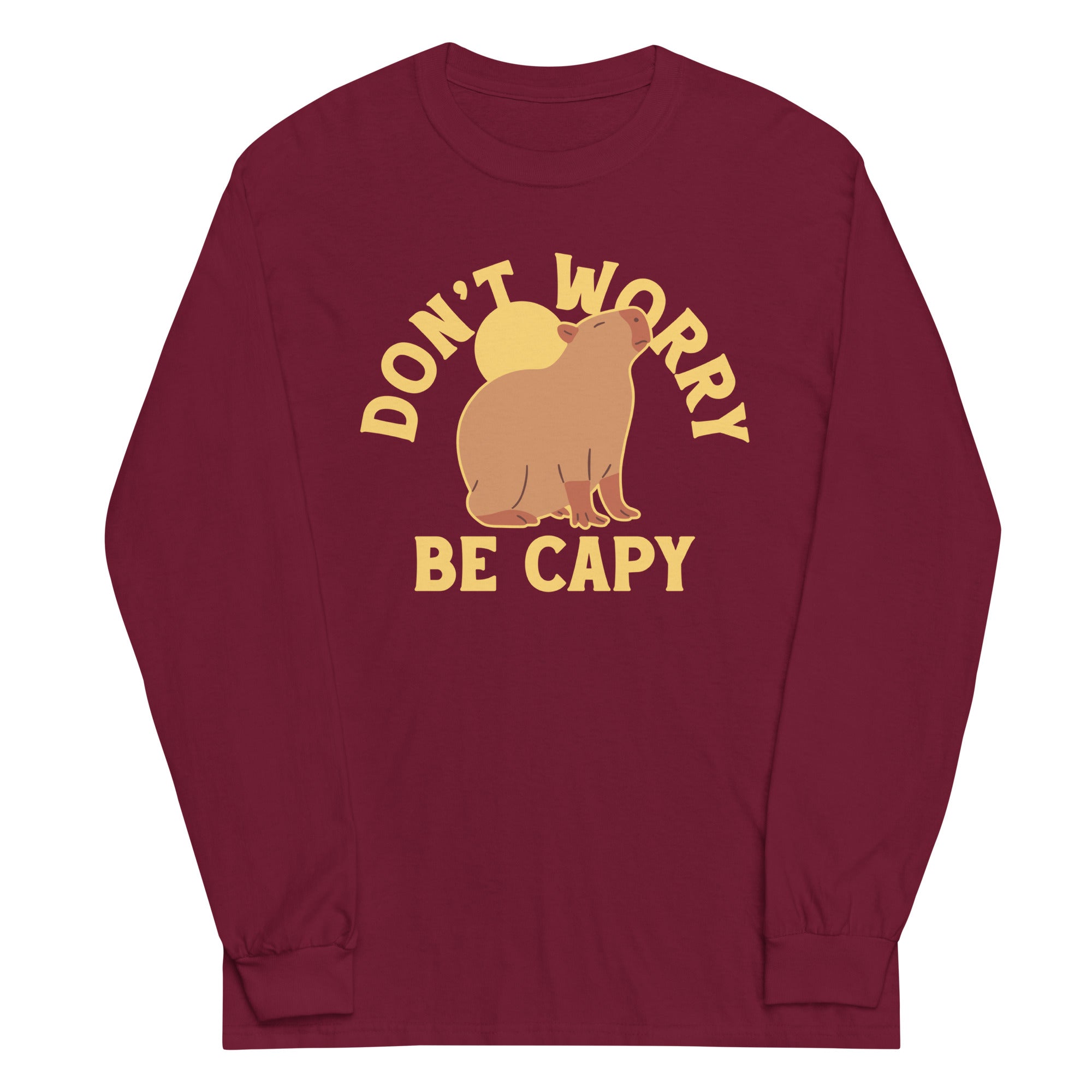 Don't Worry Be Capy Unisex Long Sleeve Tee Hoodie, Sweatshirt | PureTeeCo.com (Image 4)