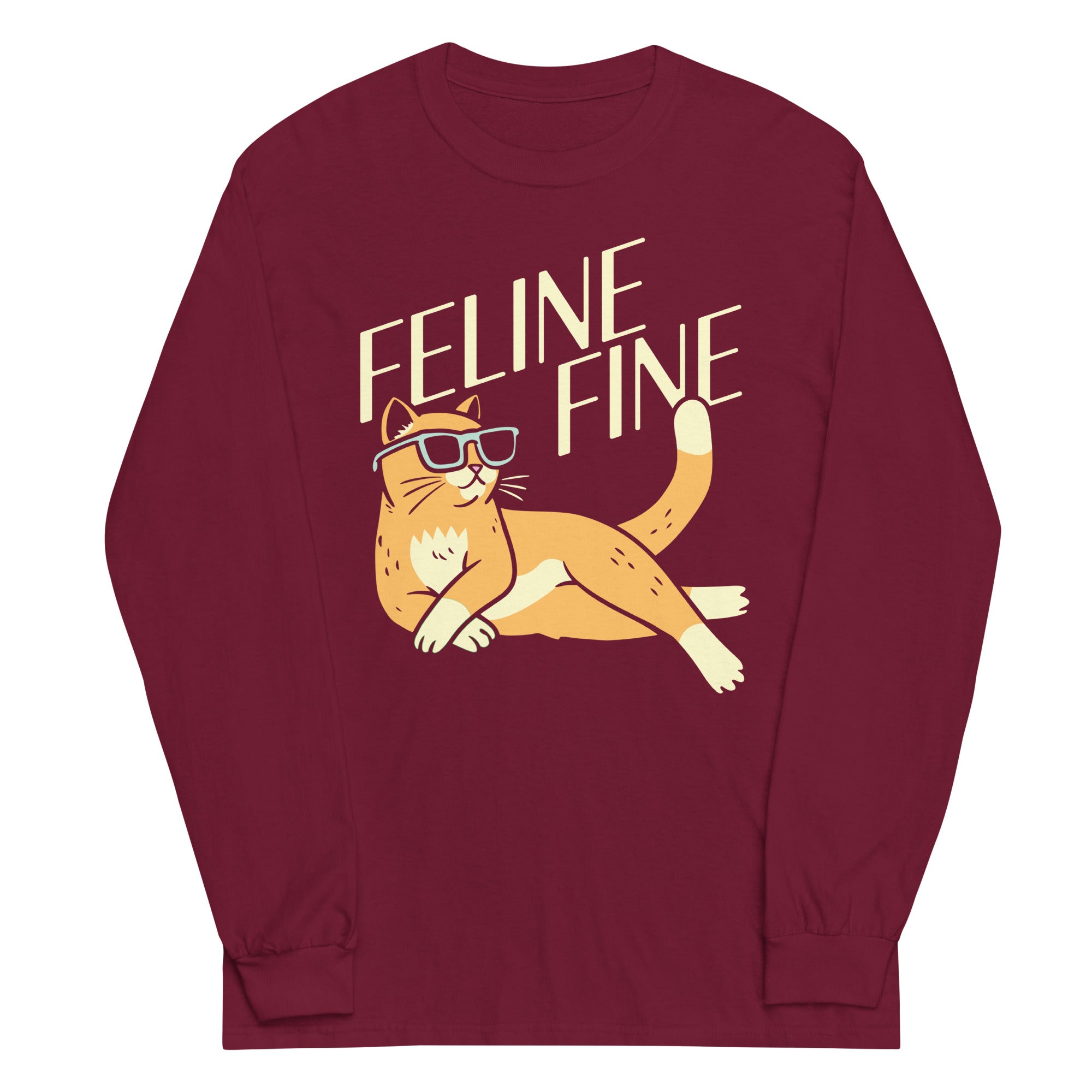 Feline Fine Unisex Long Sleeve Tee Hoodie, Sweatshirt | PureTeeCo.com (Image 3)