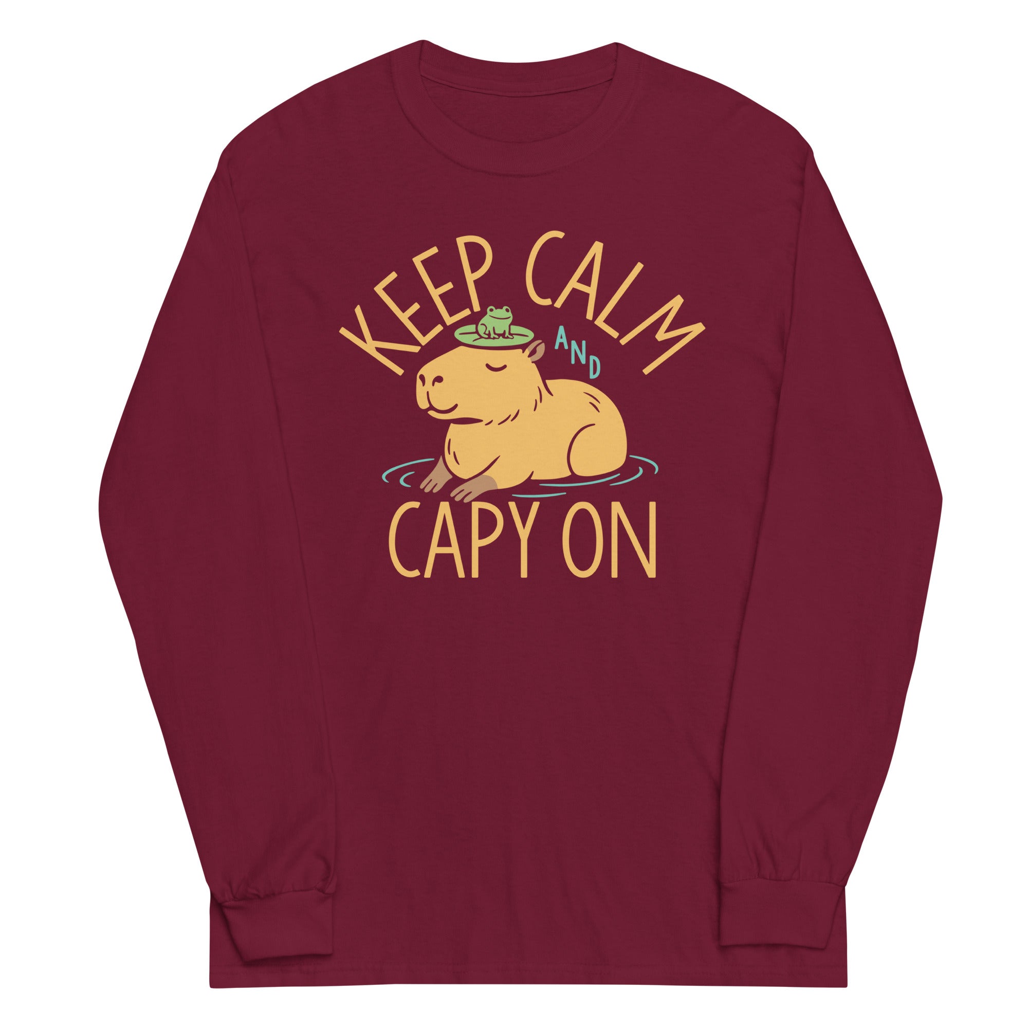 Keep Calm And Capy On Unisex Long Sleeve Tee Hoodie, Sweatshirt | PureTeeCo.com (Image 3)