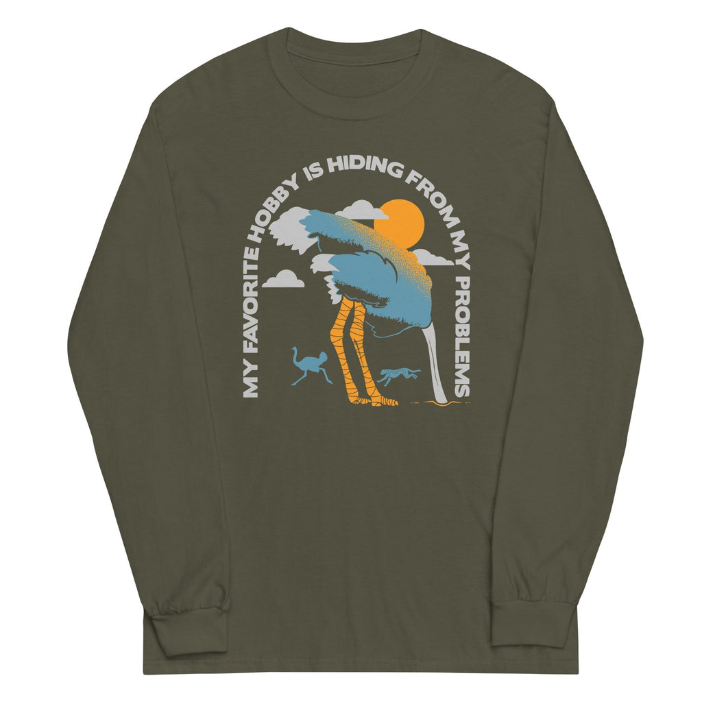 My Favorite Hobby Is Hiding From My Problems Unisex Long Sleeve Tee Hoodie, Sweatshirt | PureTeeCo.com (Image 4)