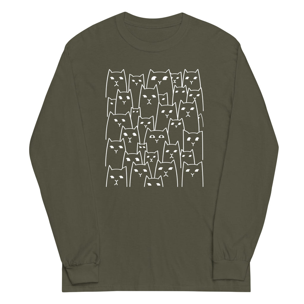 Suspicious Cats Unisex Long Sleeve Tee Hoodie, Sweatshirt | PureTeeCo.com (Image 1)