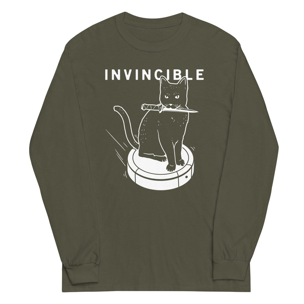 Invincible Cat Unisex Long Sleeve Tee Hoodie, Sweatshirt | PureTeeCo.com (Image 1)