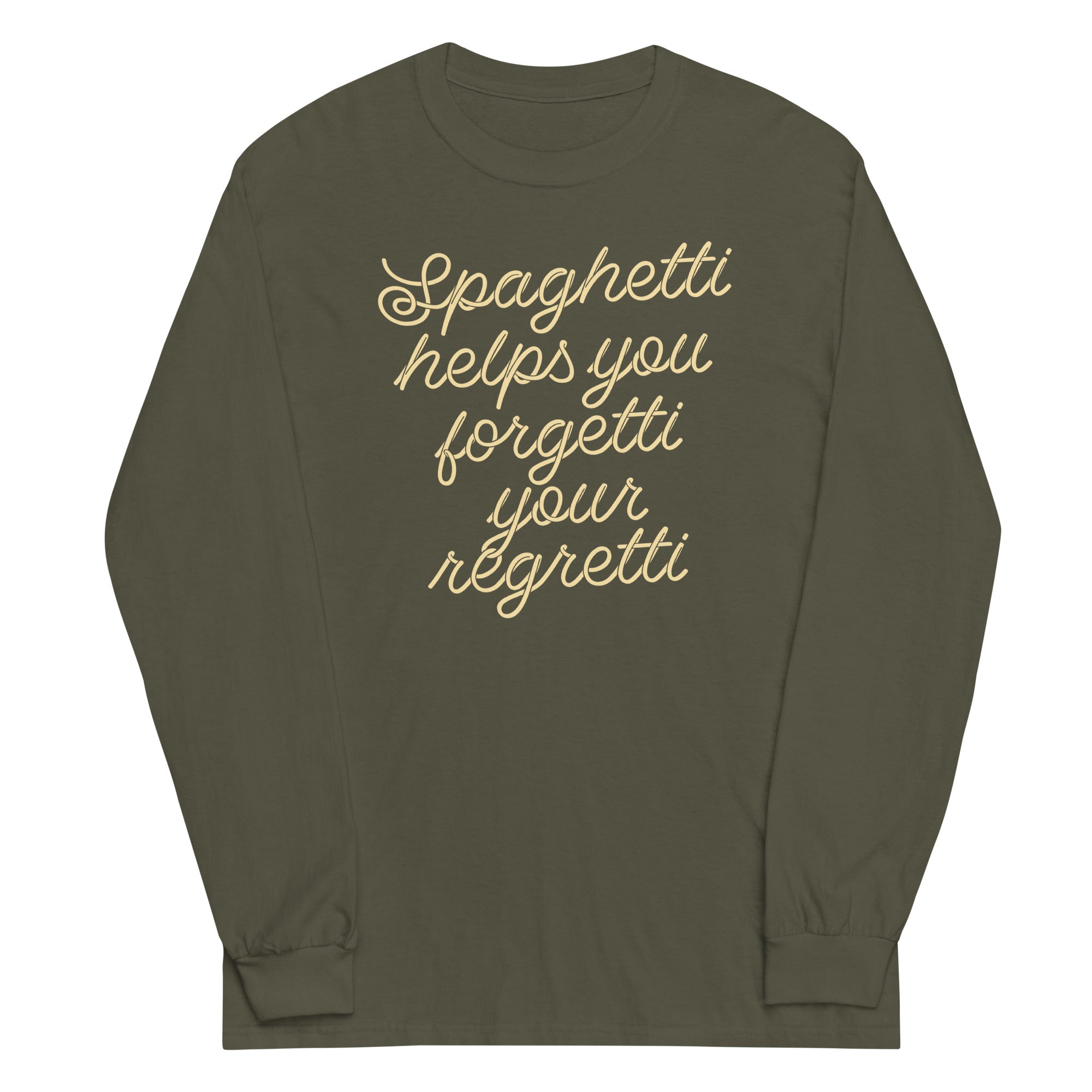 Spaghetti Helps You Forgetti Your Regretti Unisex Long Sleeve Tee Hoodie, Sweatshirt | PureTeeCo.com (Image 5)