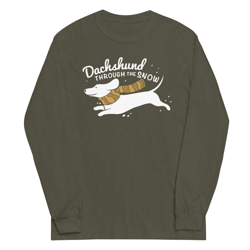Dachshund Through The Snow Unisex Long Sleeve Tee Hoodie, Sweatshirt | PureTeeCo.com (Image 4)
