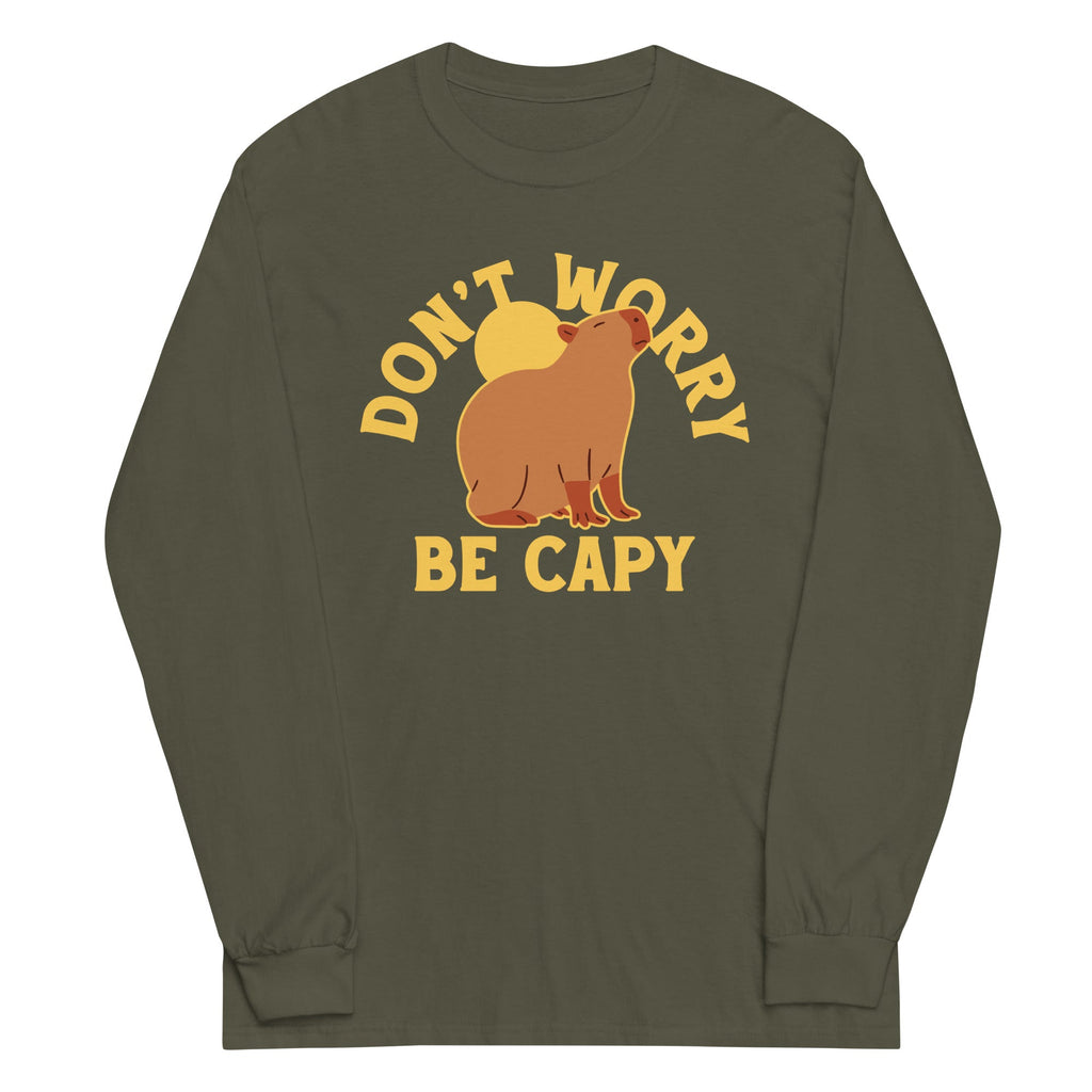 Don't Worry Be Capy Unisex Long Sleeve Tee Hoodie, Sweatshirt | PureTeeCo.com (Image 1)