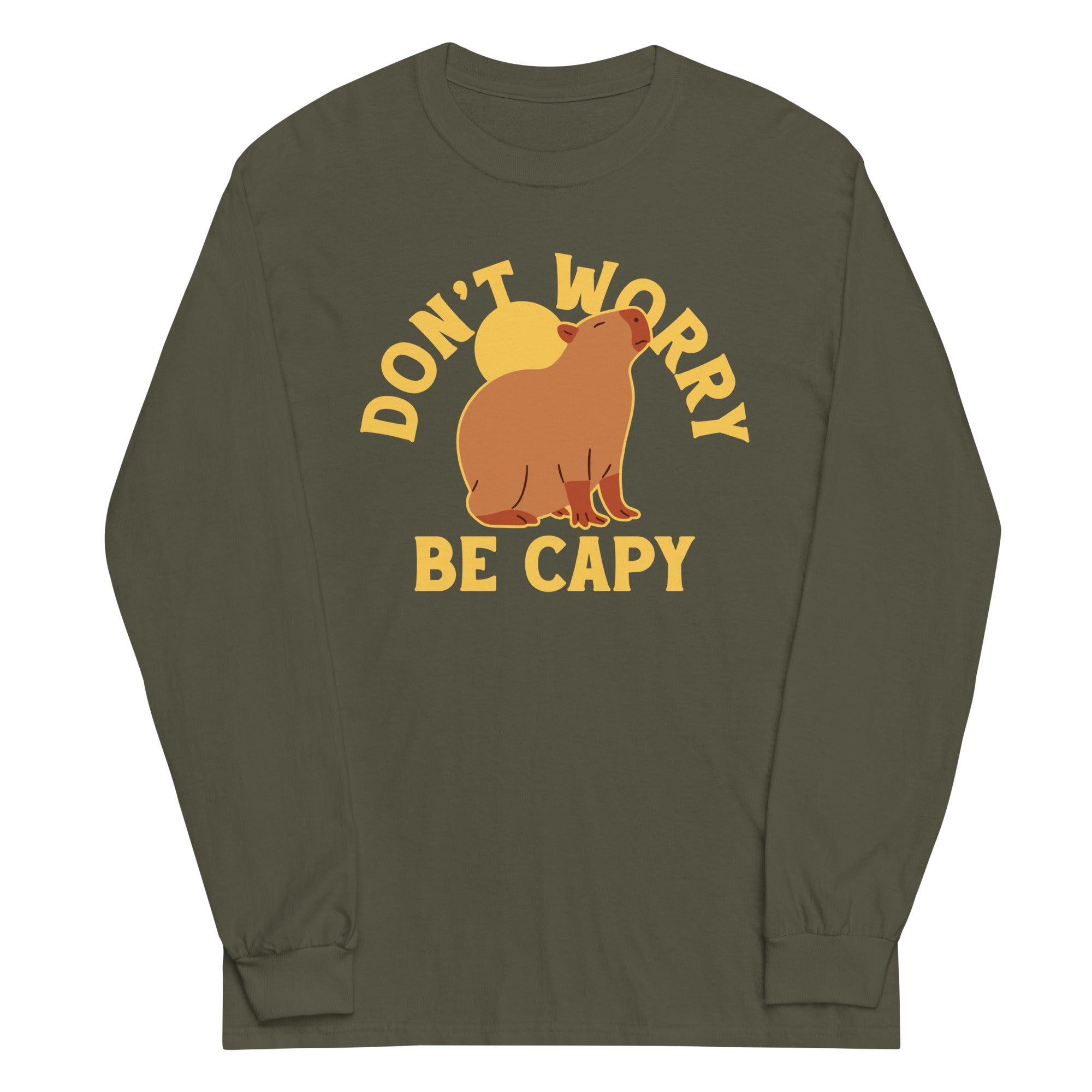 Don't Worry Be Capy Unisex Long Sleeve Tee Hoodie, Sweatshirt | PureTeeCo.com (Image 1)