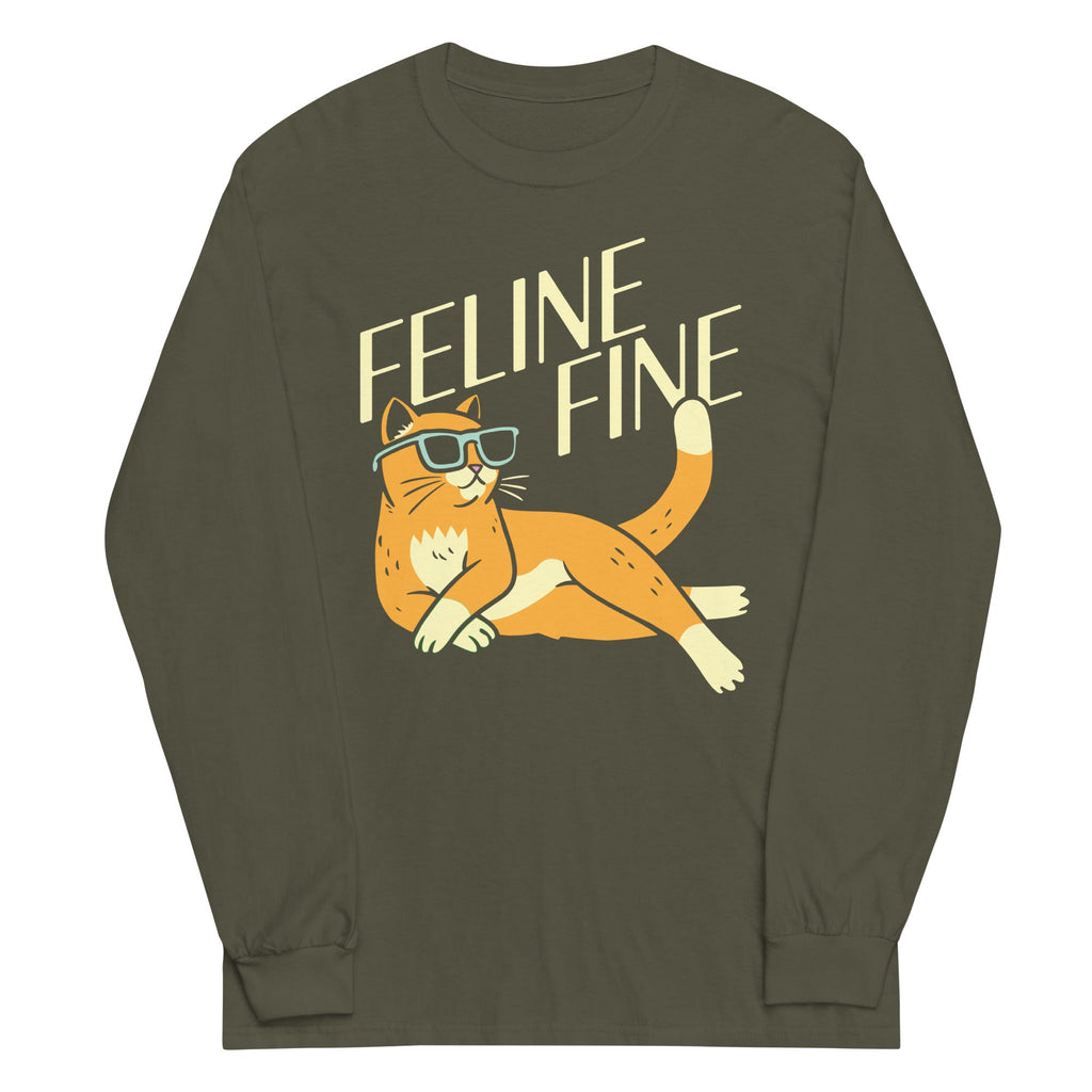 Feline Fine Unisex Long Sleeve Tee Hoodie, Sweatshirt | PureTeeCo.com (Image 5)