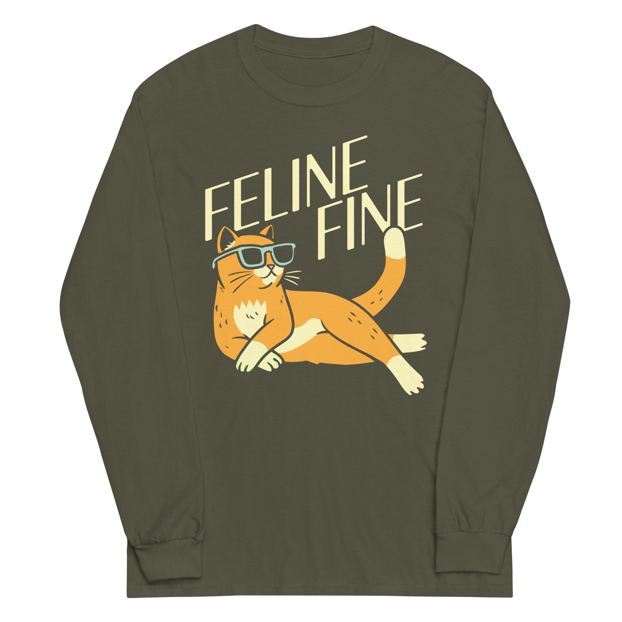 Feline Fine Unisex Long Sleeve Tee Hoodie, Sweatshirt | PureTeeCo.com (Image 5)