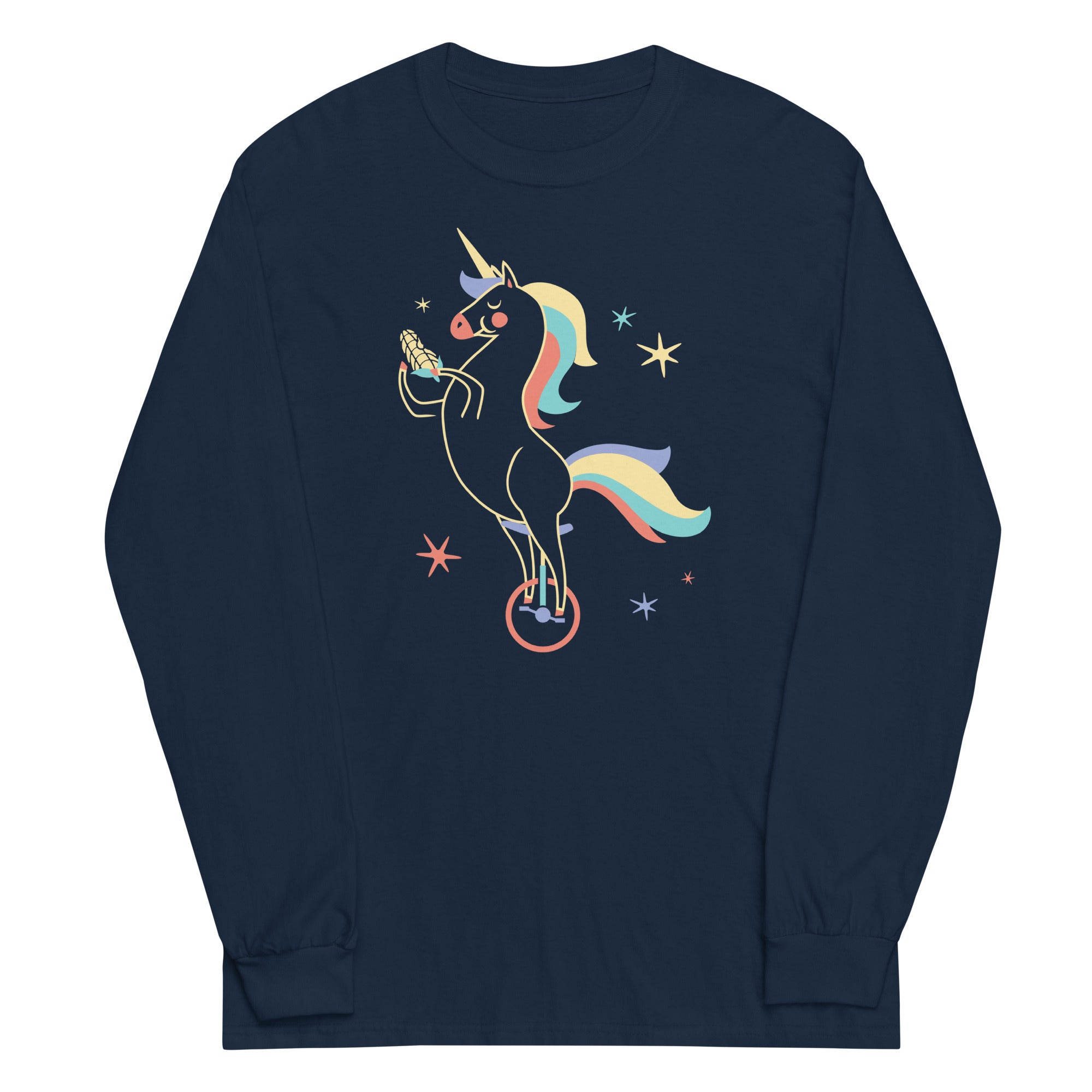 Unicycling Unicorn With Corn Unisex Long Sleeve Tee Hoodie, Sweatshirt | PureTeeCo.com (Image 3)