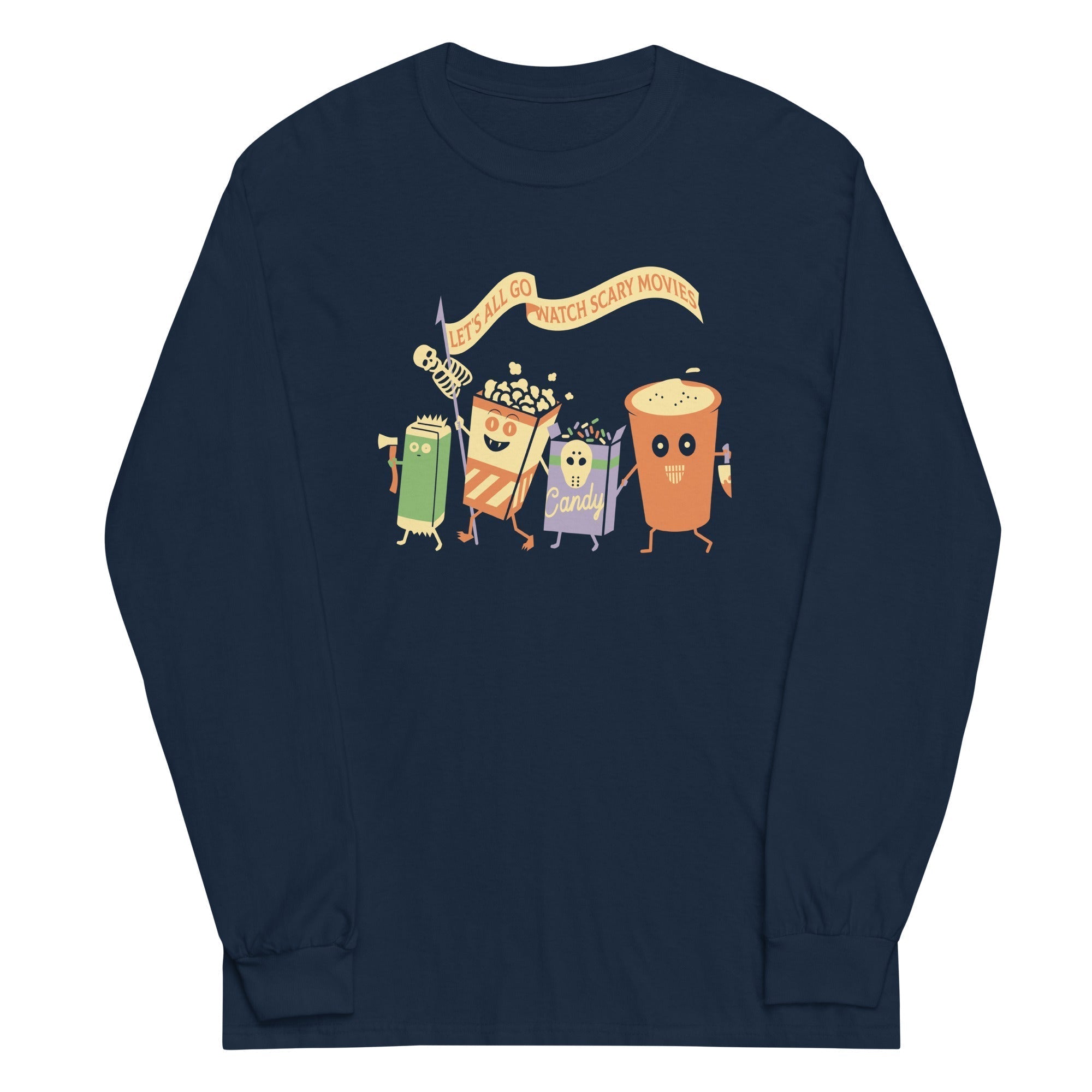 Let's All Go Watch Scary Movies Unisex Long Sleeve Tee Hoodie, Sweatshirt | PureTeeCo.com (Image 2)