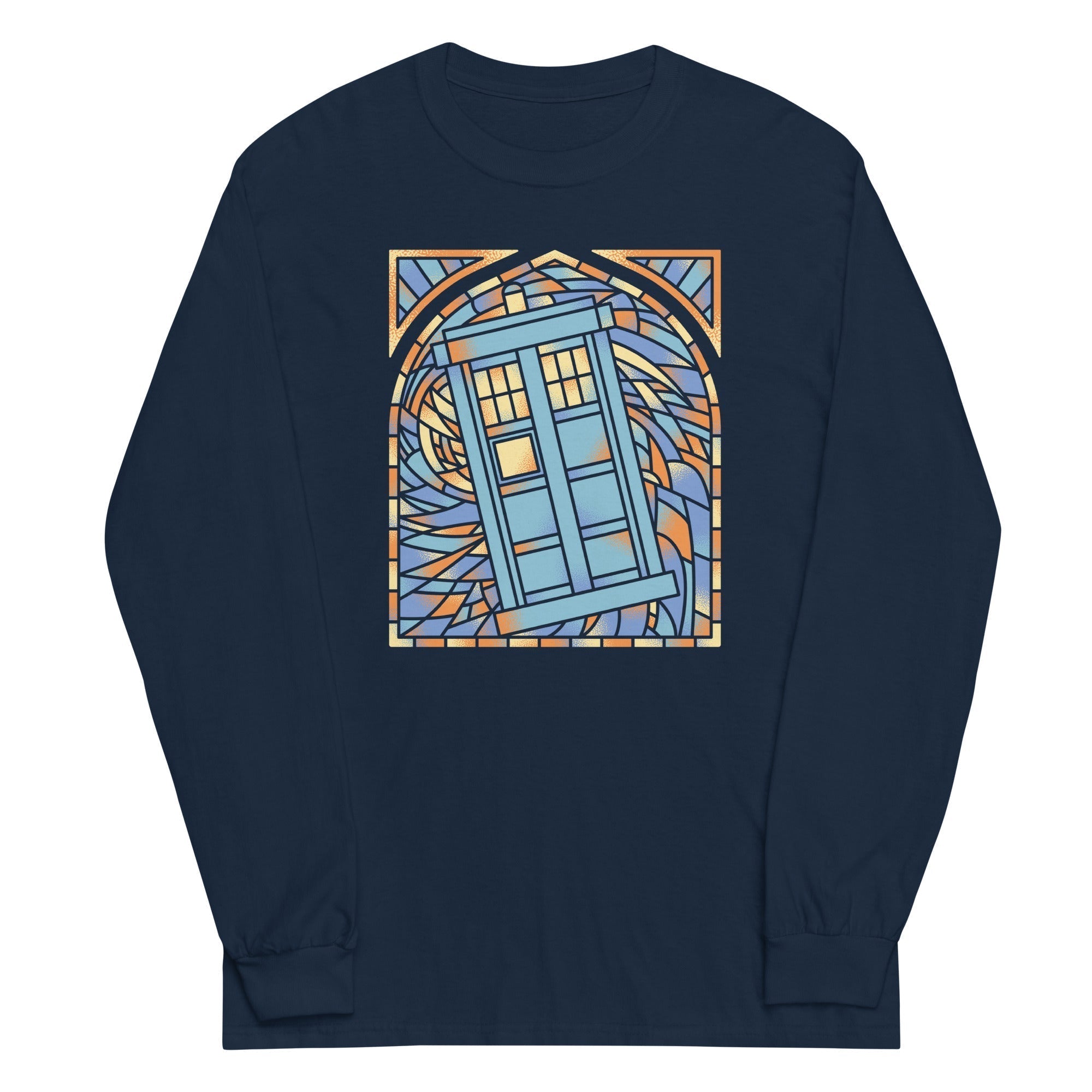 Stained Glass Police Box Unisex Long Sleeve Tee Hoodie, Sweatshirt | PureTeeCo.com (Image 2)
