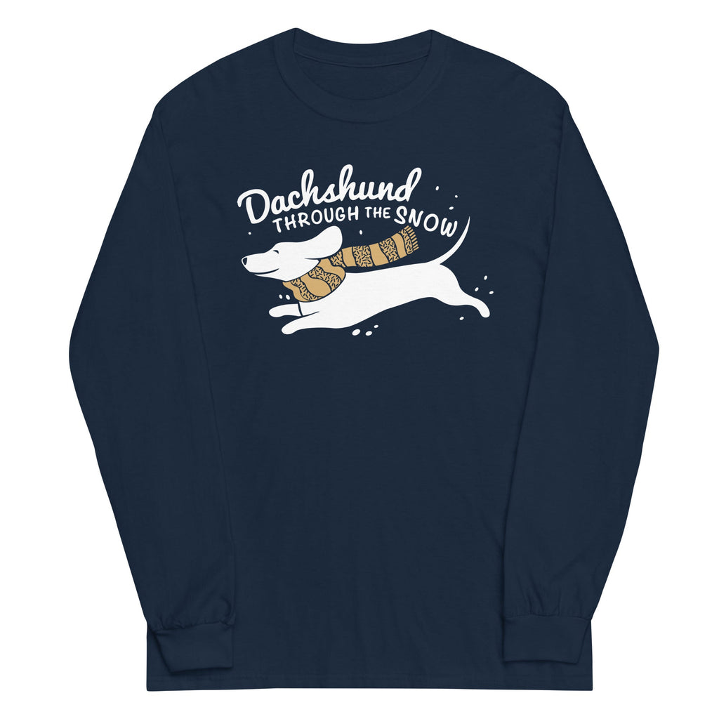 Dachshund Through The Snow Unisex Long Sleeve Tee Hoodie, Sweatshirt | PureTeeCo.com (Image 1)