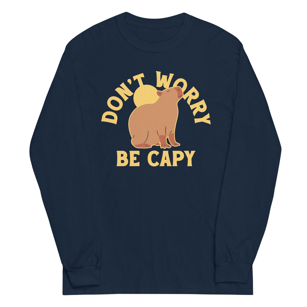 Don't Worry Be Capy Unisex Long Sleeve Tee Hoodie, Sweatshirt | PureTeeCo.com (Image 3)