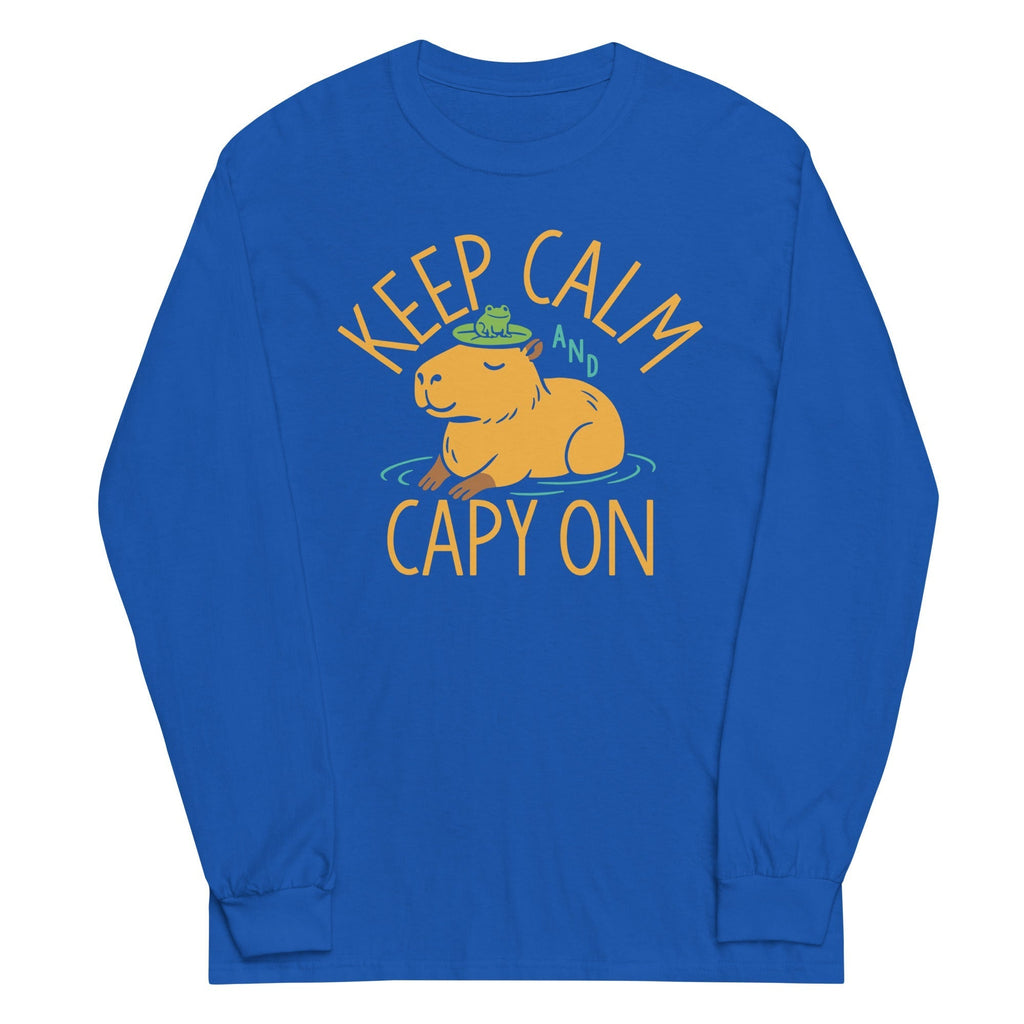 Keep Calm And Capy On Unisex Long Sleeve Tee Hoodie, Sweatshirt | PureTeeCo.com (Image 5)