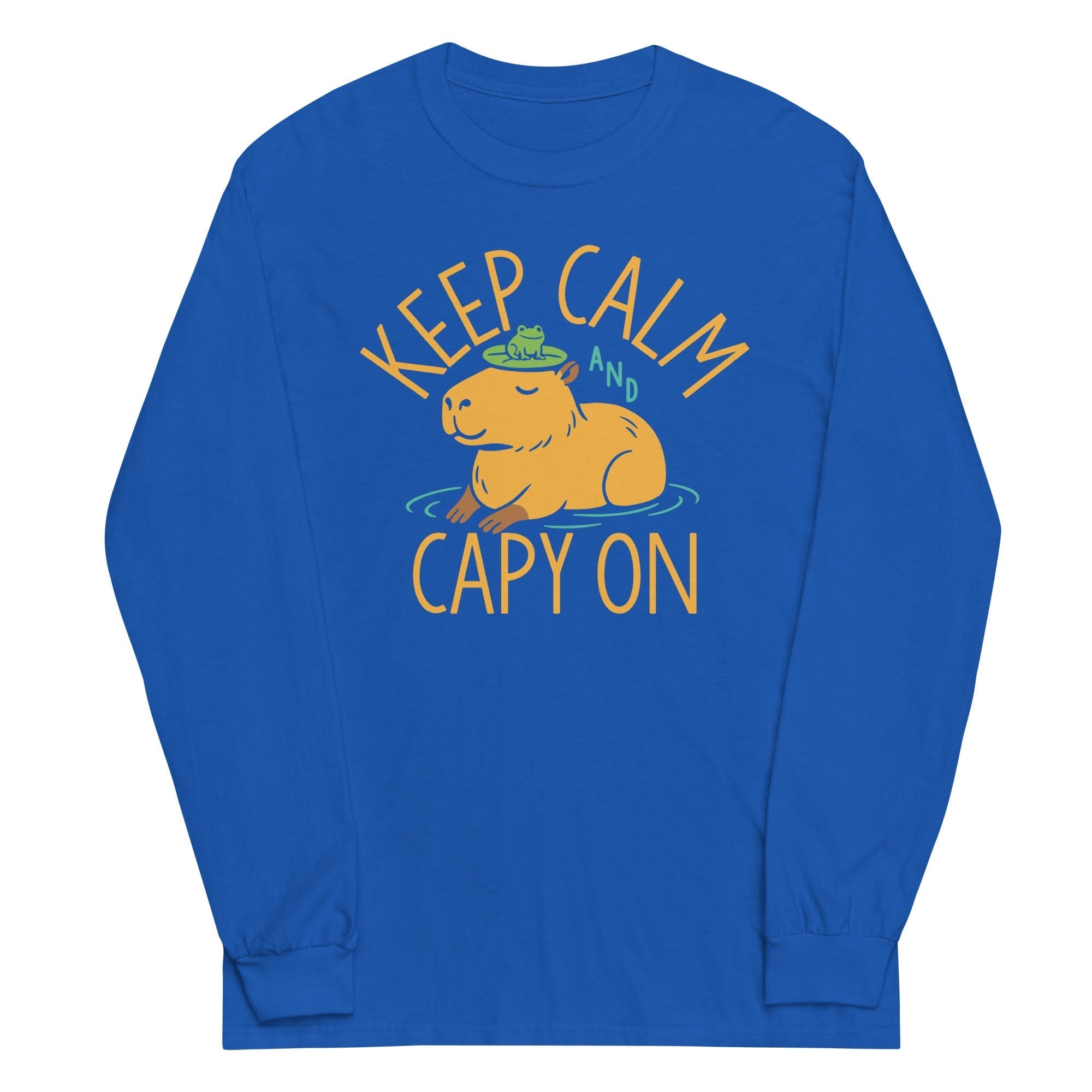 Keep Calm And Capy On Unisex Long Sleeve Tee Hoodie, Sweatshirt | PureTeeCo.com (Image 5)
