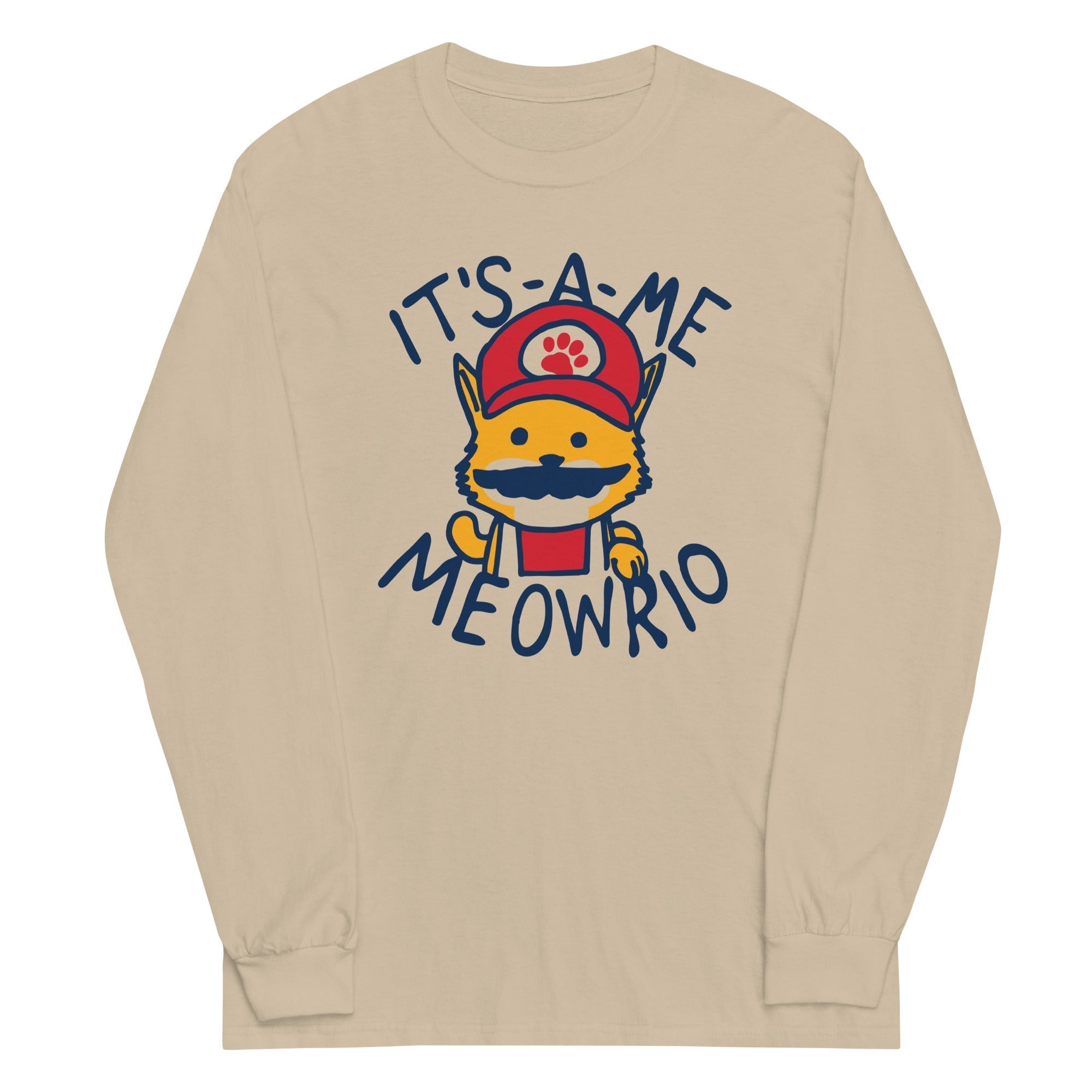 It's-a-me Meowrio Unisex Long Sleeve Tee Hoodie, Sweatshirt | PureTeeCo.com (Image 3)
