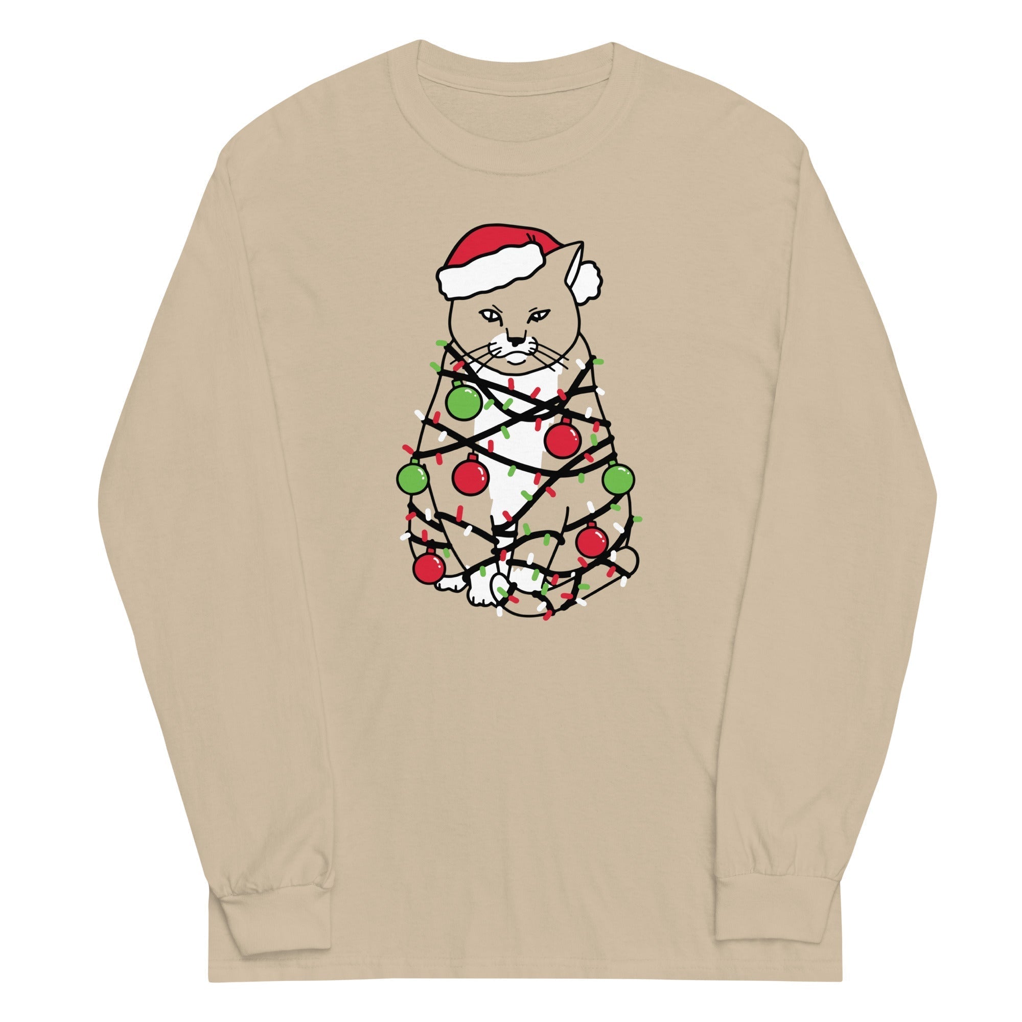 Meowy Christmas Unisex Long Sleeve Tee Hoodie, Sweatshirt | PureTeeCo.com (Image 3)