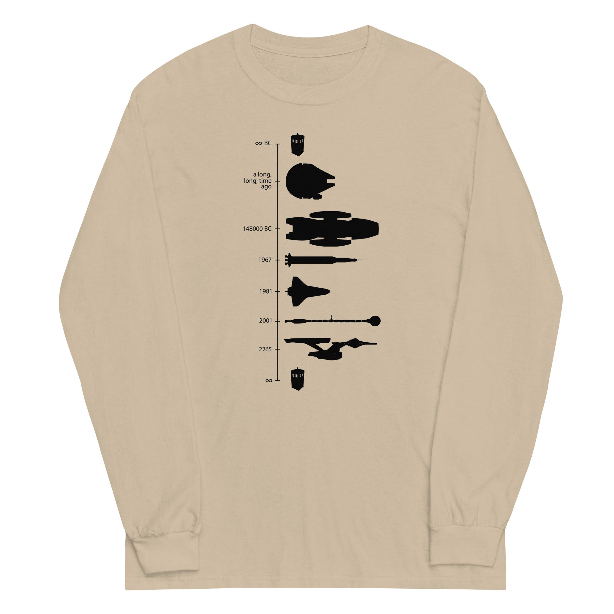 Space Ship Timeline Unisex Long Sleeve Tee Hoodie, Sweatshirt | PureTeeCo.com (Image 4)