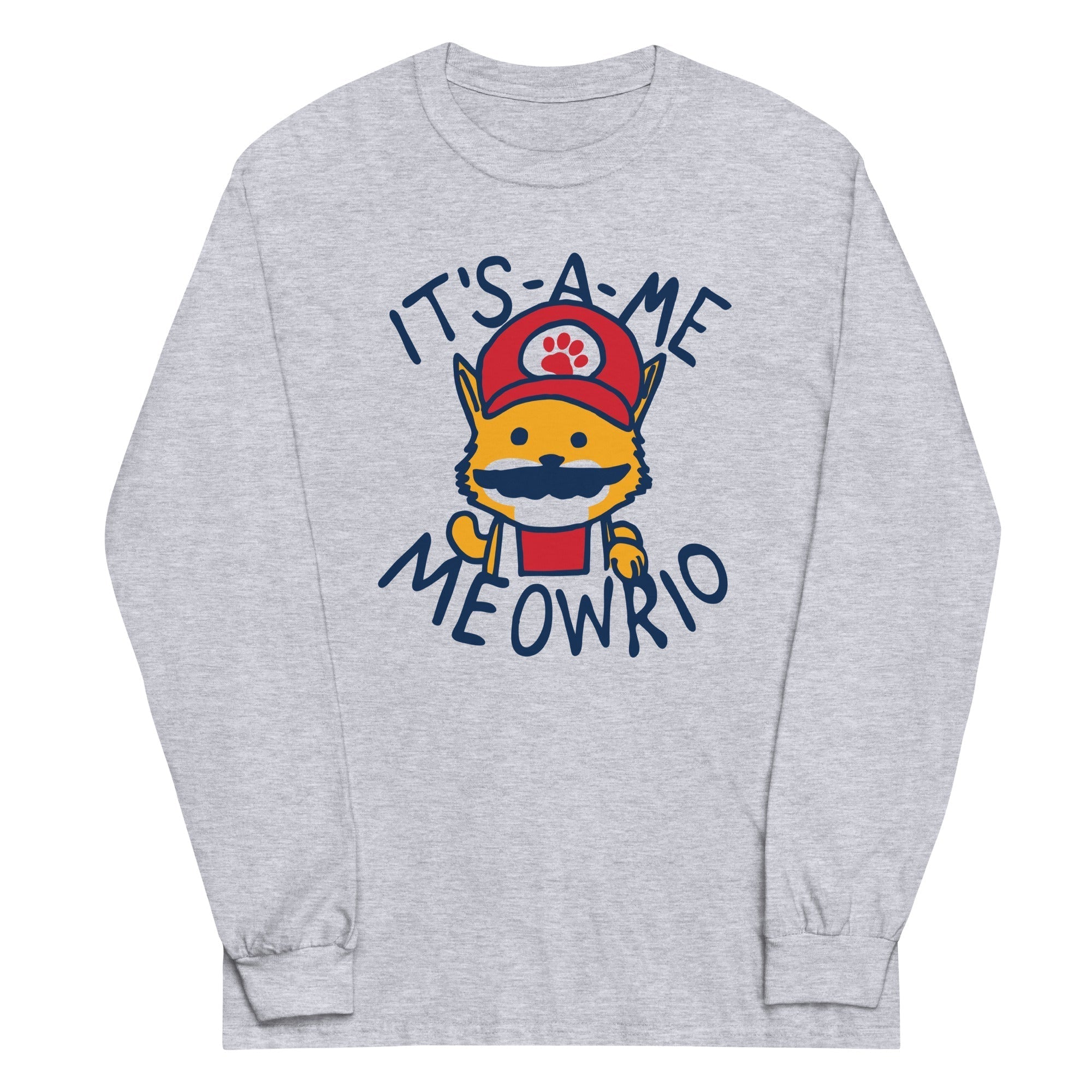 It's-a-me Meowrio Unisex Long Sleeve Tee Hoodie, Sweatshirt | PureTeeCo.com (Image 1)