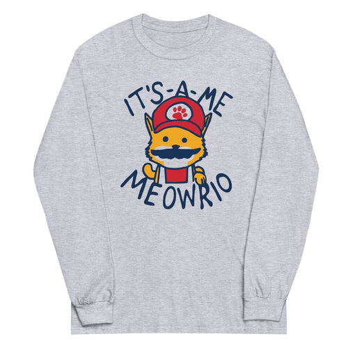 It's-a-me Meowrio Unisex Long Sleeve Tee Hoodie, Sweatshirt | PureTeeCo.com (Image 1)