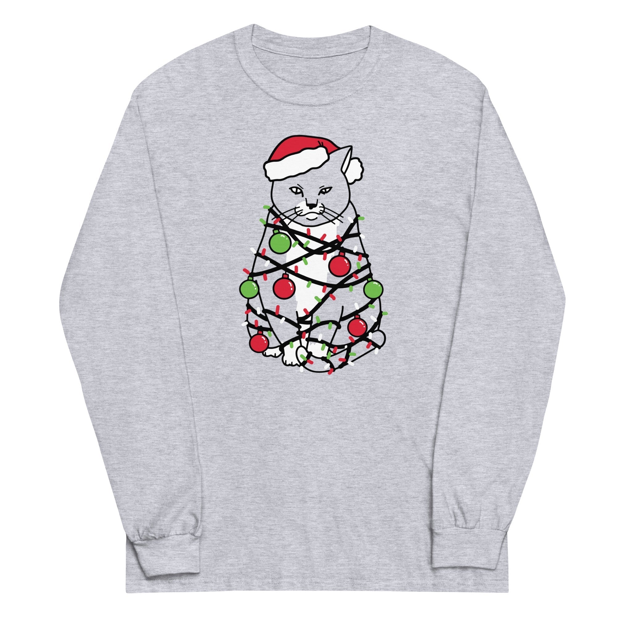 Meowy Christmas Unisex Long Sleeve Tee Hoodie, Sweatshirt | PureTeeCo.com (Image 1)
