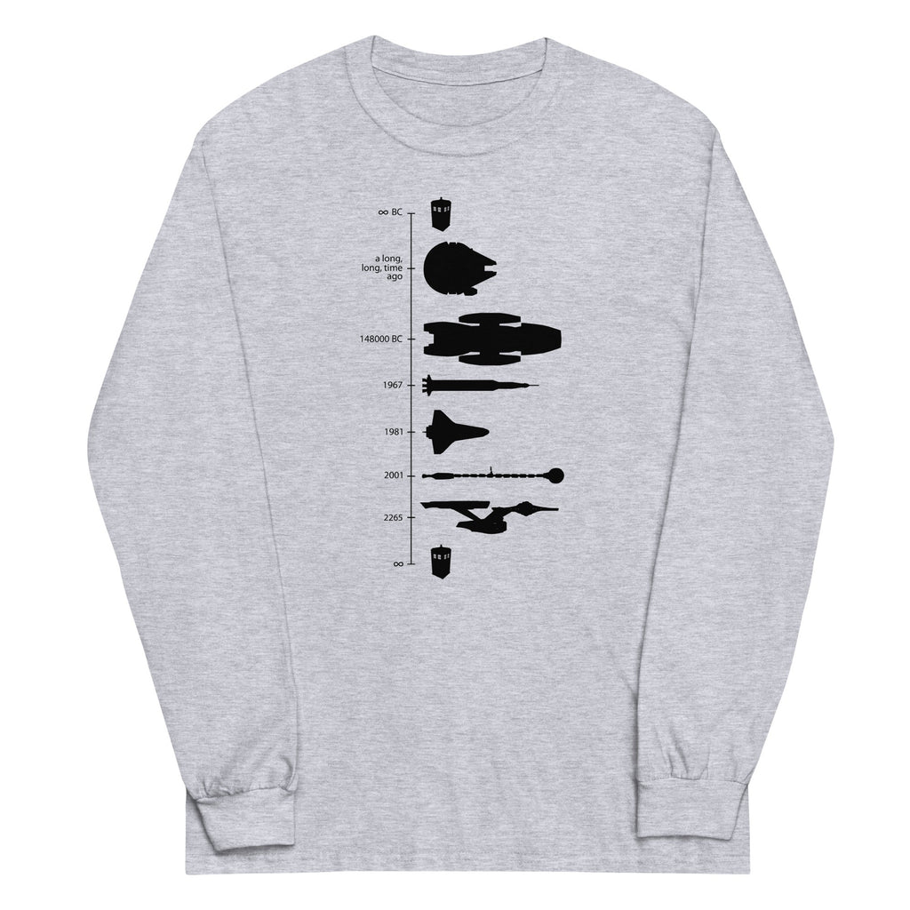 Space Ship Timeline Unisex Long Sleeve Tee Hoodie, Sweatshirt | PureTeeCo.com (Image 1)