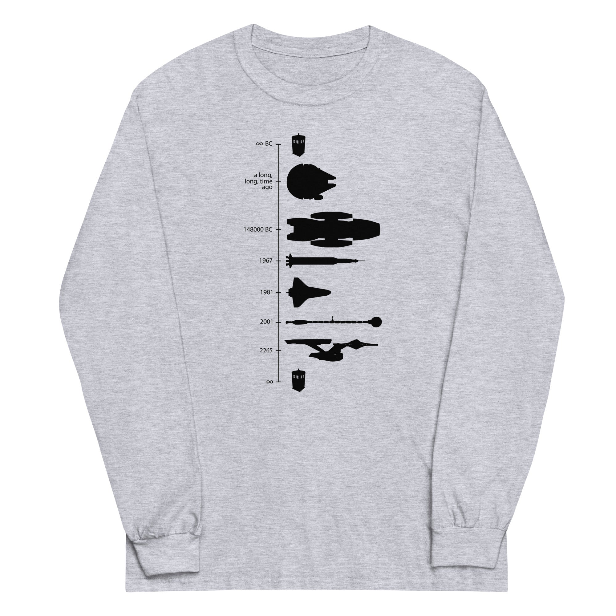 Space Ship Timeline Unisex Long Sleeve Tee Hoodie, Sweatshirt | PureTeeCo.com (Image 1)