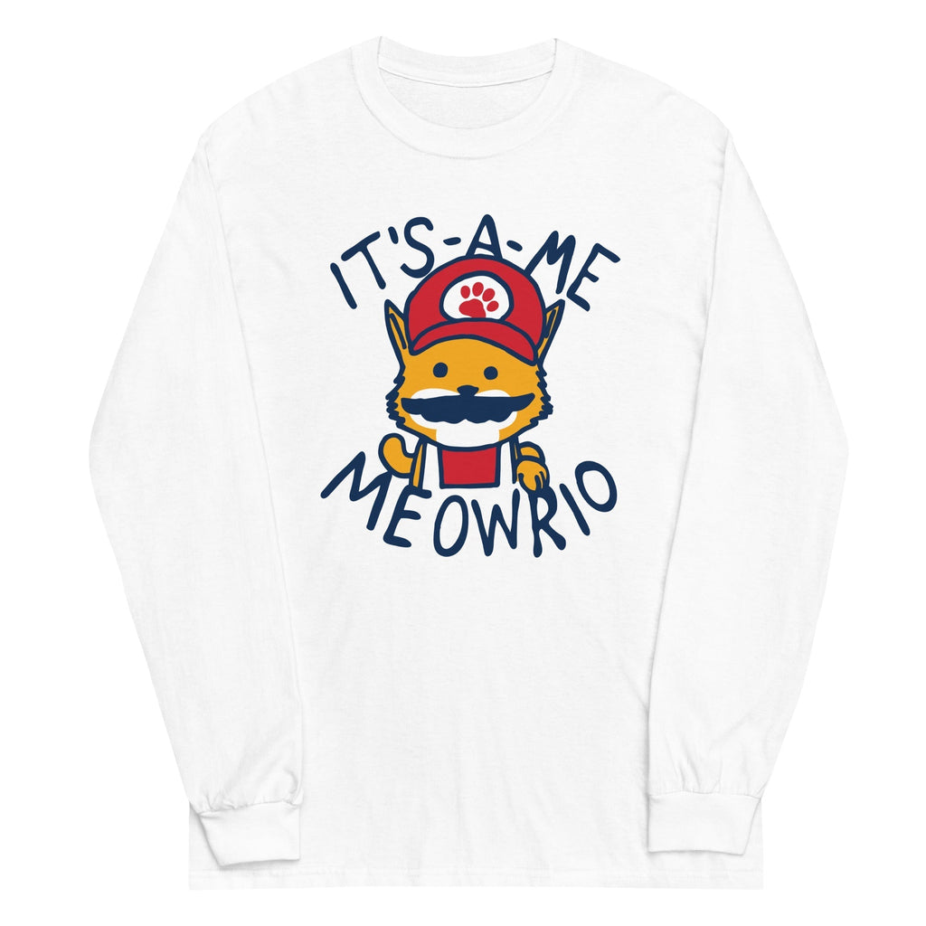 It's-a-me Meowrio Unisex Long Sleeve Tee Hoodie, Sweatshirt | PureTeeCo.com (Image 2)