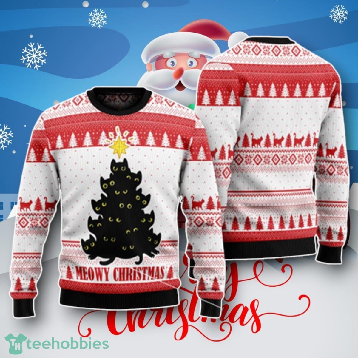 Meowy Black Cat Ugly Christmas Sweater Unique Gift