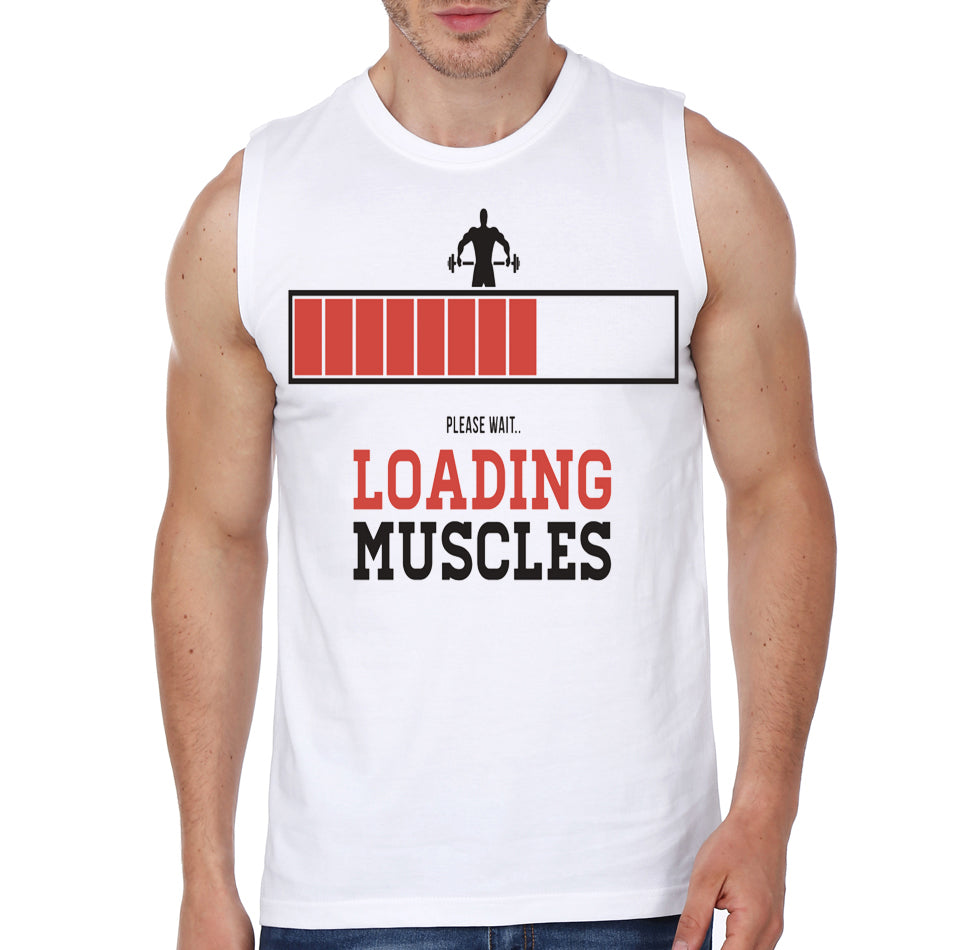 Muscles Loading White Vest T-Shirts, Hoodie, Sweatshirt | PureTeeCo.com