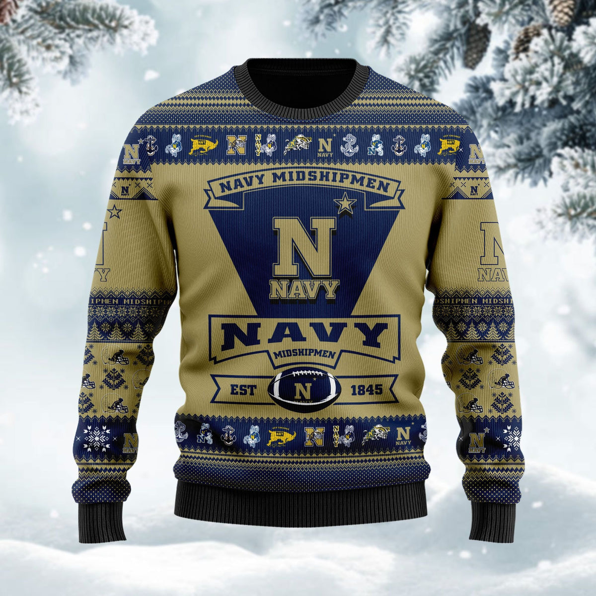 Navy Midshipmen Football Team Logo Custom Name Personalized Ugly Christmas Sweater Perfect Holiday Gift