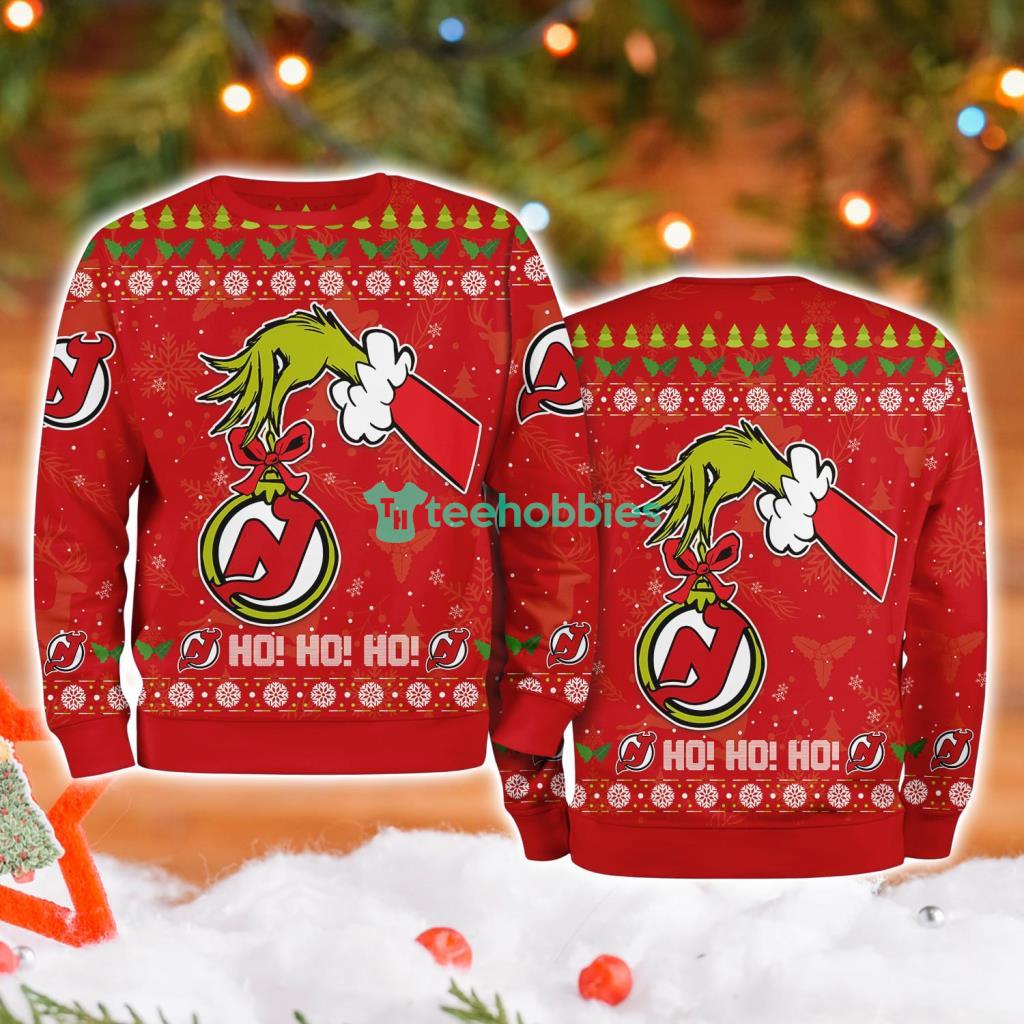 New Jersey Devils Grinch Hand Ugly Christmas Sweater 3D