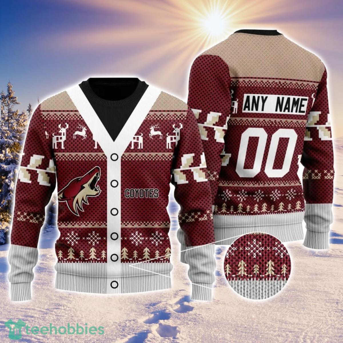NHL Arizona Coyotes Personalized Name And Number All Over Print 3D Ugly Christmas Sweater Christmas Gift