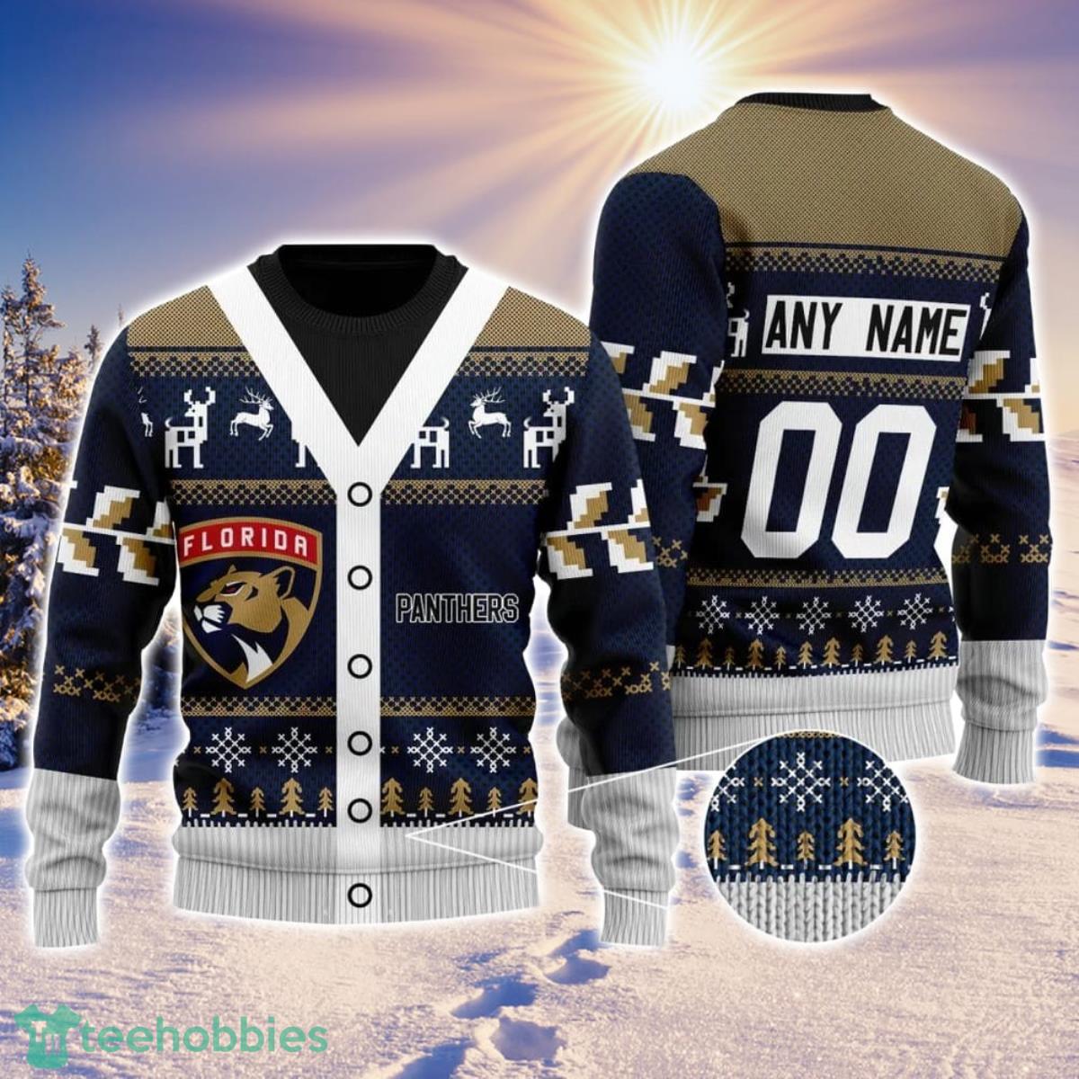 NHL Florida Panthers Personalized Name And Number All Over Print 3D Ugly Christmas Sweater Christmas Gift