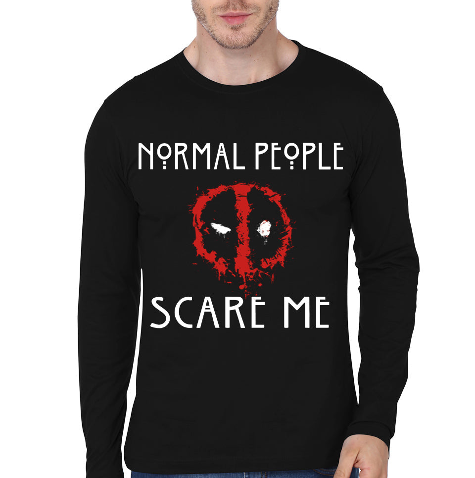 Normal People Scare Me Deadpool Black Full Sleeve T-Shirt Hoodie, Sweatshirt | PureTeeCo.com